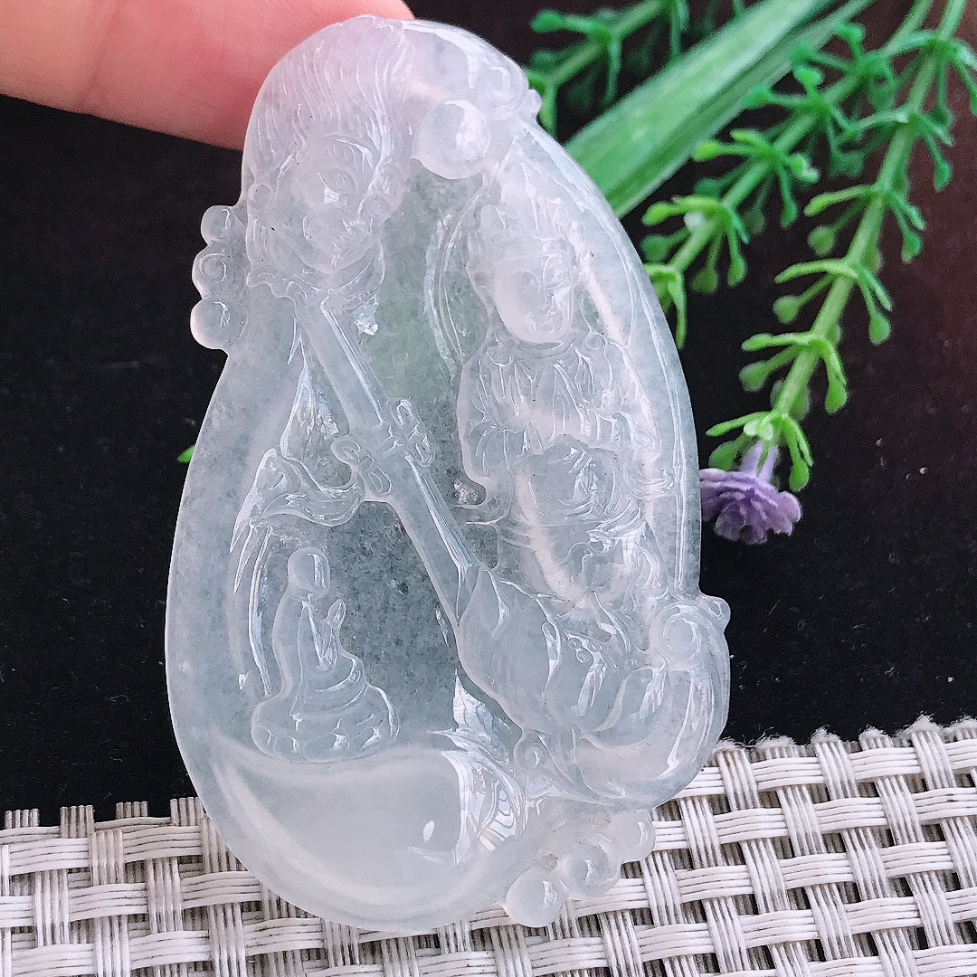 实拍A货翡翠69.5/42.8/5.6老坑白冰冰种佛魔一念吊坠翡翠挂件