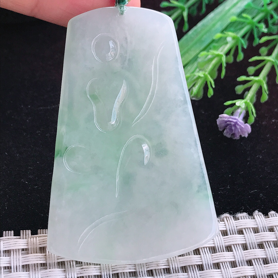 实拍A货翡翠61/41/5.3老坑冰润起胶晴底御龙观音吊坠翡翠挂件玉牌