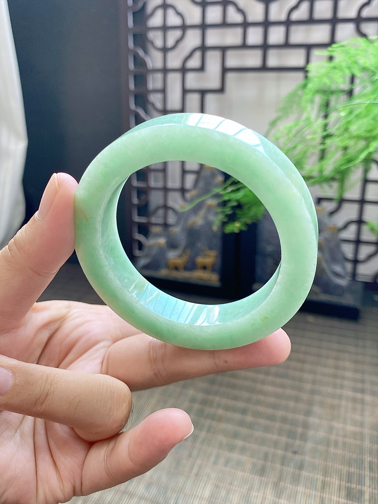 果绿洒金手镯胚 尺寸53-71-12 编号JF1106-3