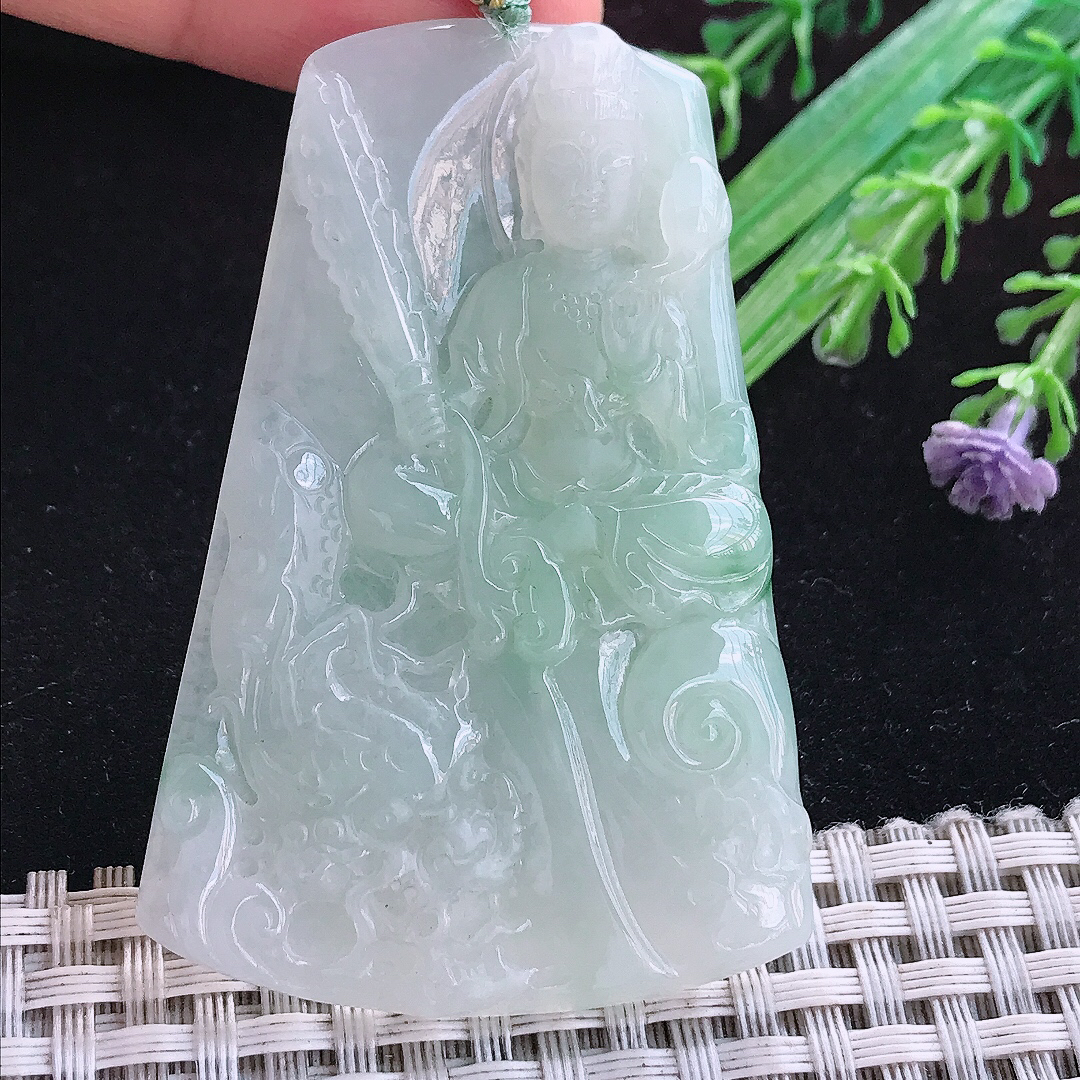 实拍A货翡翠61/41/5.3老坑冰润起胶晴底御龙观音吊坠翡翠挂件玉牌