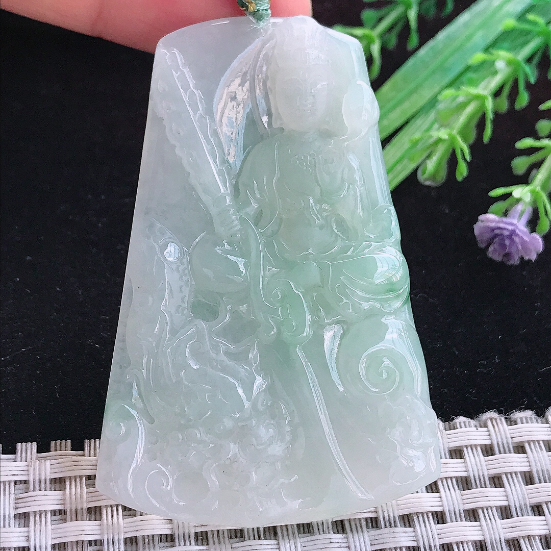 实拍A货翡翠61/41/5.3老坑冰润起胶晴底御龙观音吊坠翡翠挂件玉牌