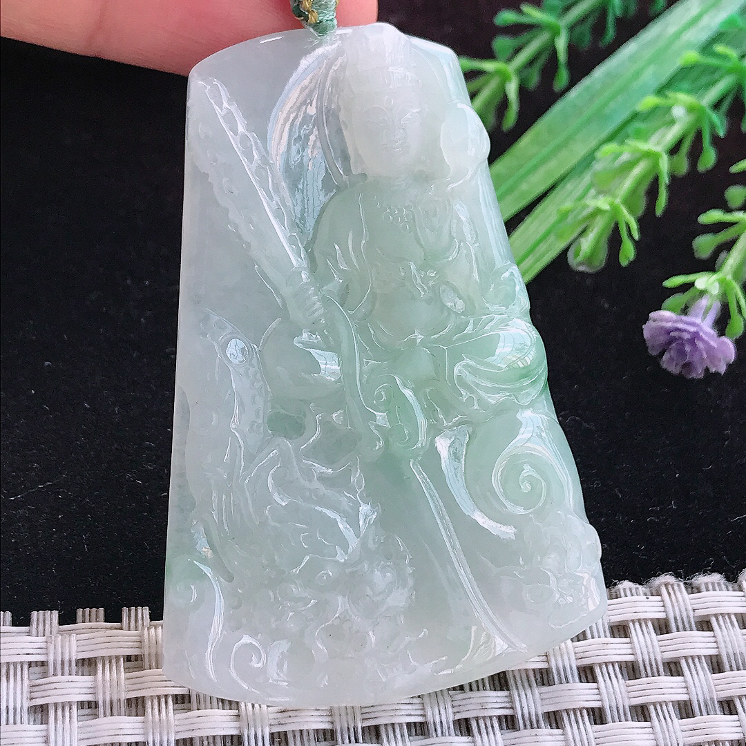 实拍A货翡翠61/41/5.3老坑冰润起胶晴底御龙观音吊坠翡翠挂件玉牌