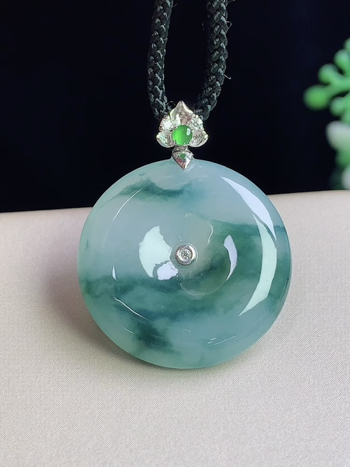 18k金镶冰种飘花平安扣，无裂，尺寸22-4.8mm，j29yxa