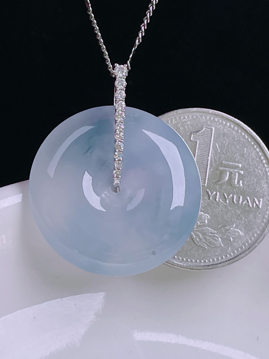 冰紫平安扣，18k镶嵌，老种起光，细底通透，尺寸：31.2裸石25.4/6mm0929