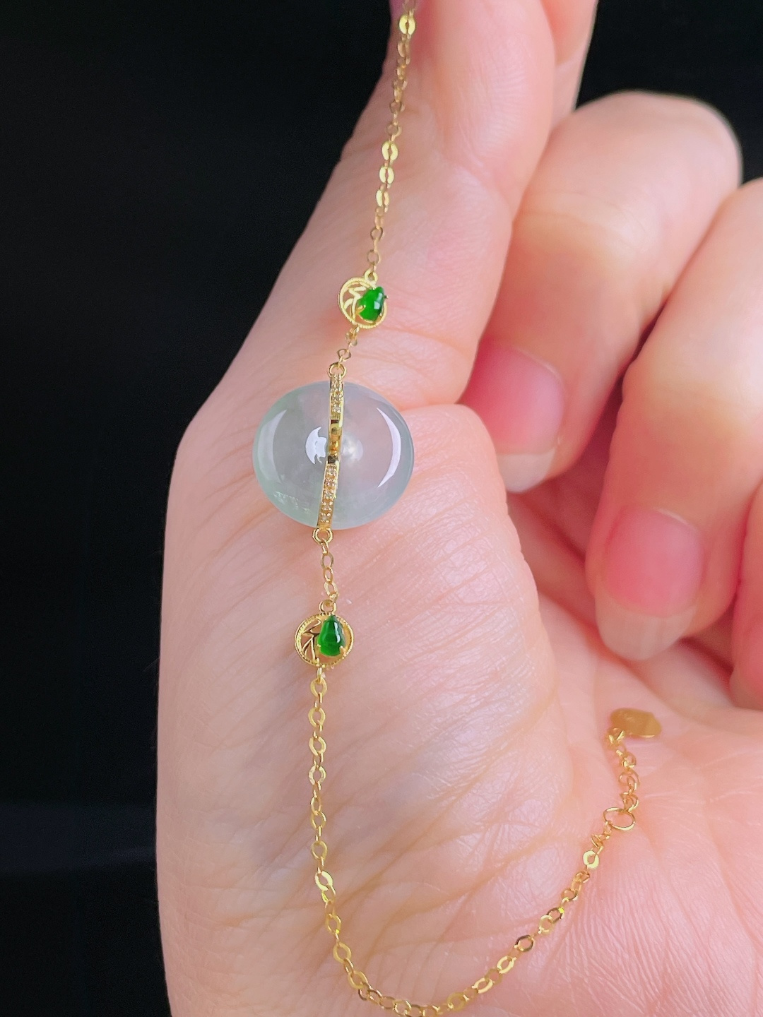 ️平安扣手链，18k镶嵌，老种起光，细底通透，尺寸：裸石13/4.5mm0929
