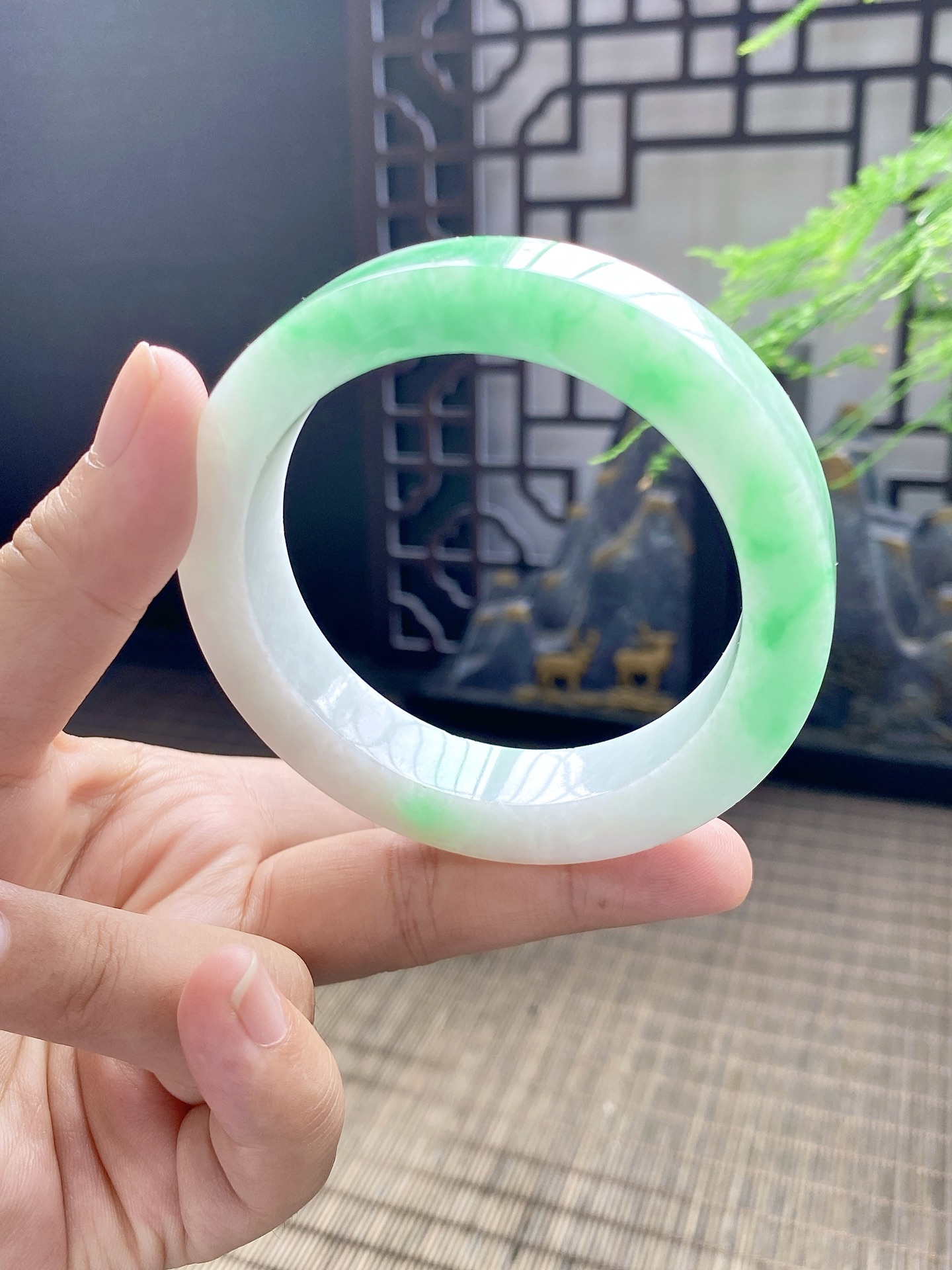 白底青手镯胚 尺寸58-76-12 编号JF1120-1