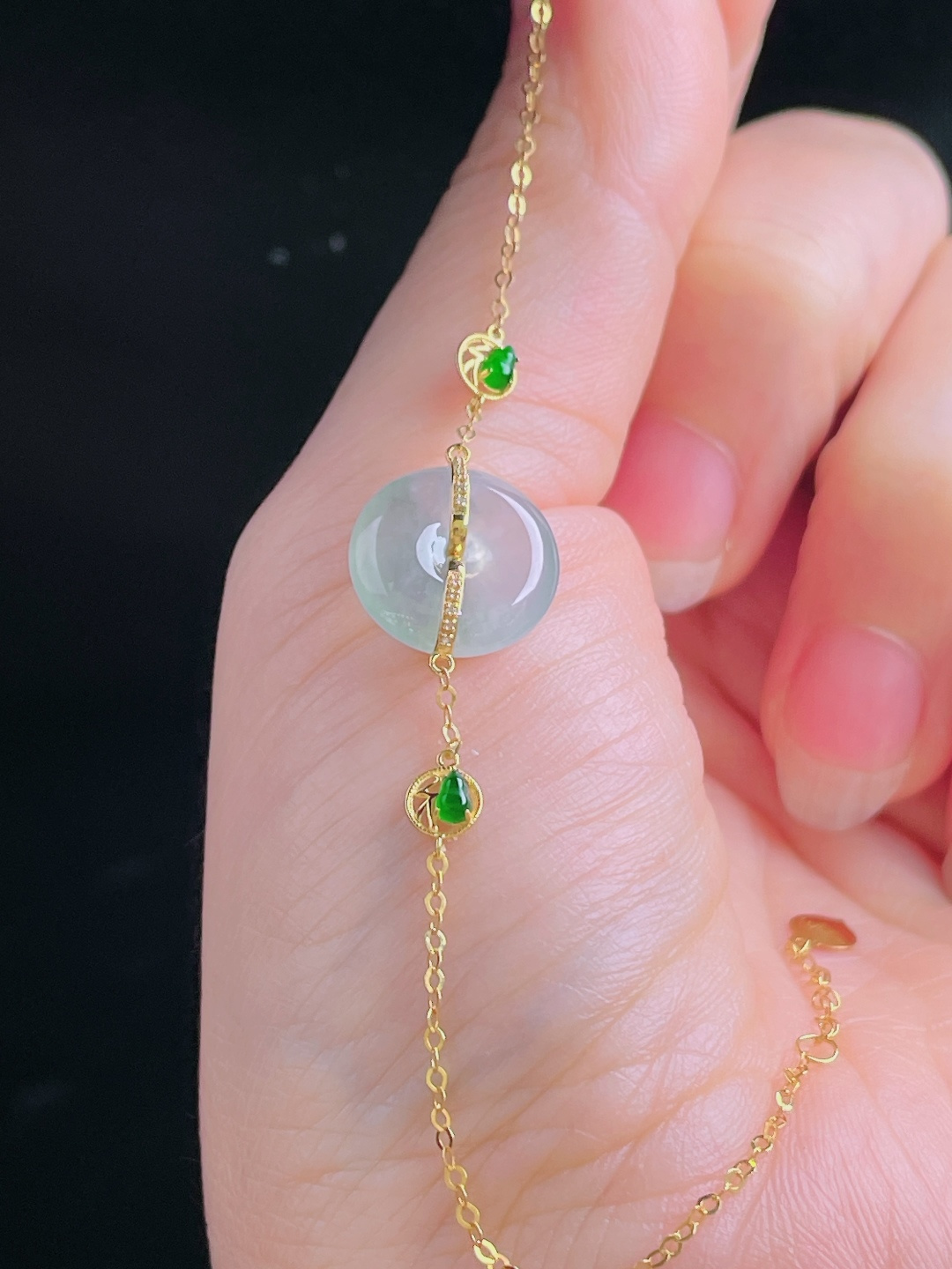️平安扣手链，18k镶嵌，老种起光，细底通透，尺寸：裸石13/4.5mm0929