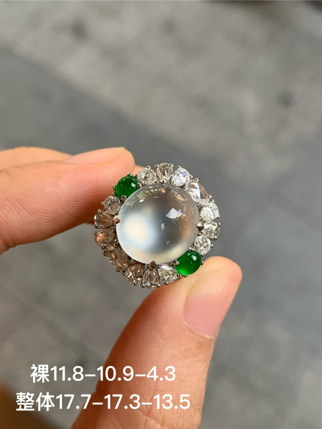 冰种蛋面戒指，无裂，18k金镶嵌，强烈推荐，11.8-10.9-4.3