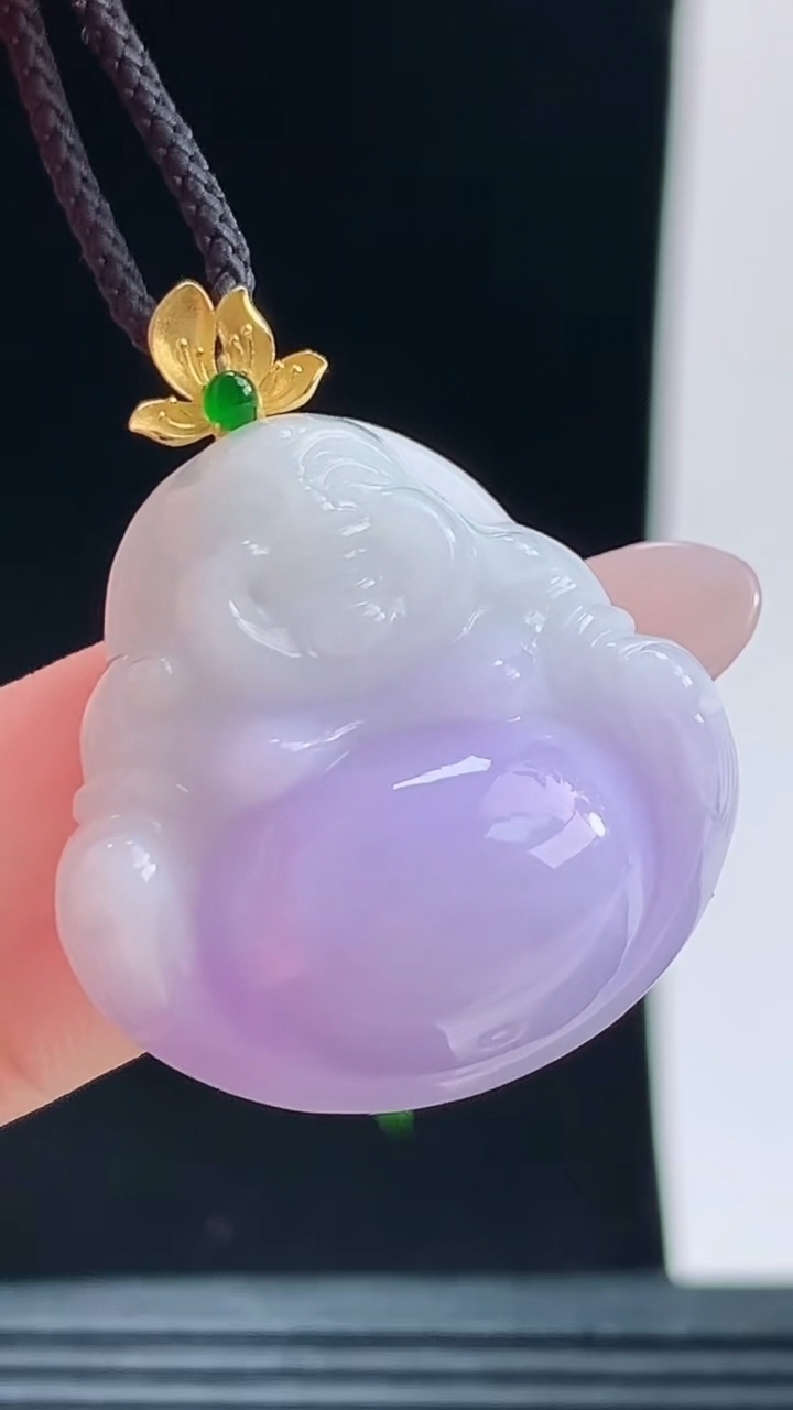 天然A货翡翠18K金紫罗兰佛公吊坠，尺寸24-24.1-9.5重量:7.74g
10月9日