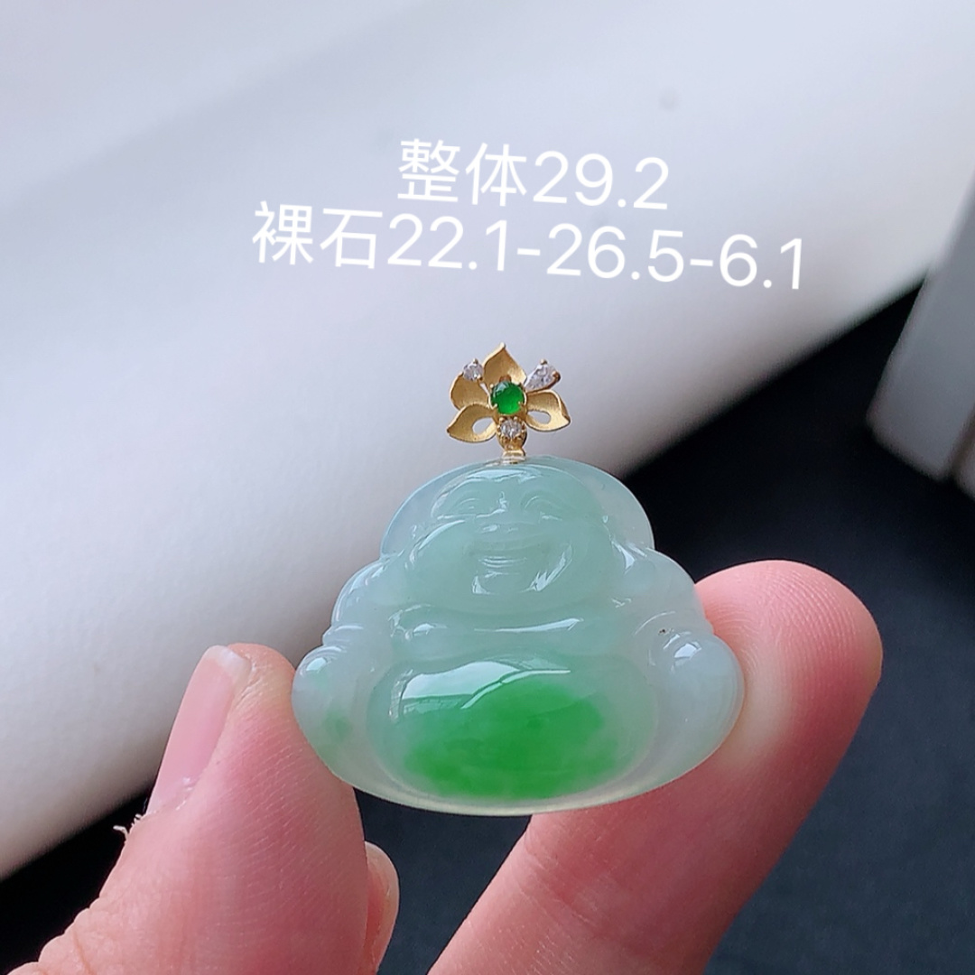 ️ 冰飘绿佛公吊坠 无裂细腻，种老冰润清透，佩戴优雅气质 货号27711，22.1-26.5-6.