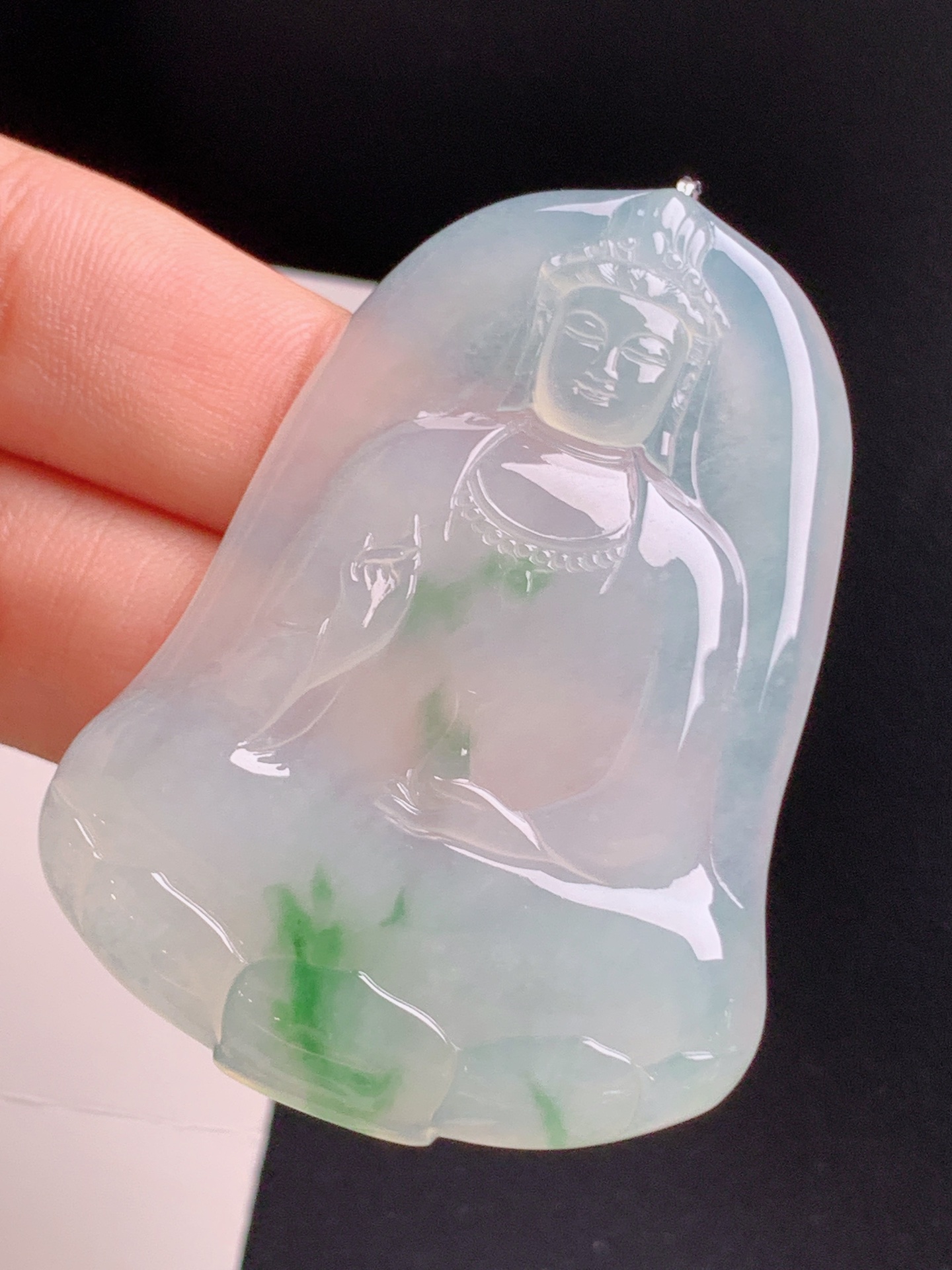 ️ 冰种飘绿观音，玉质莹润，雕工细腻 裸石54.7-39.5-5.2 01