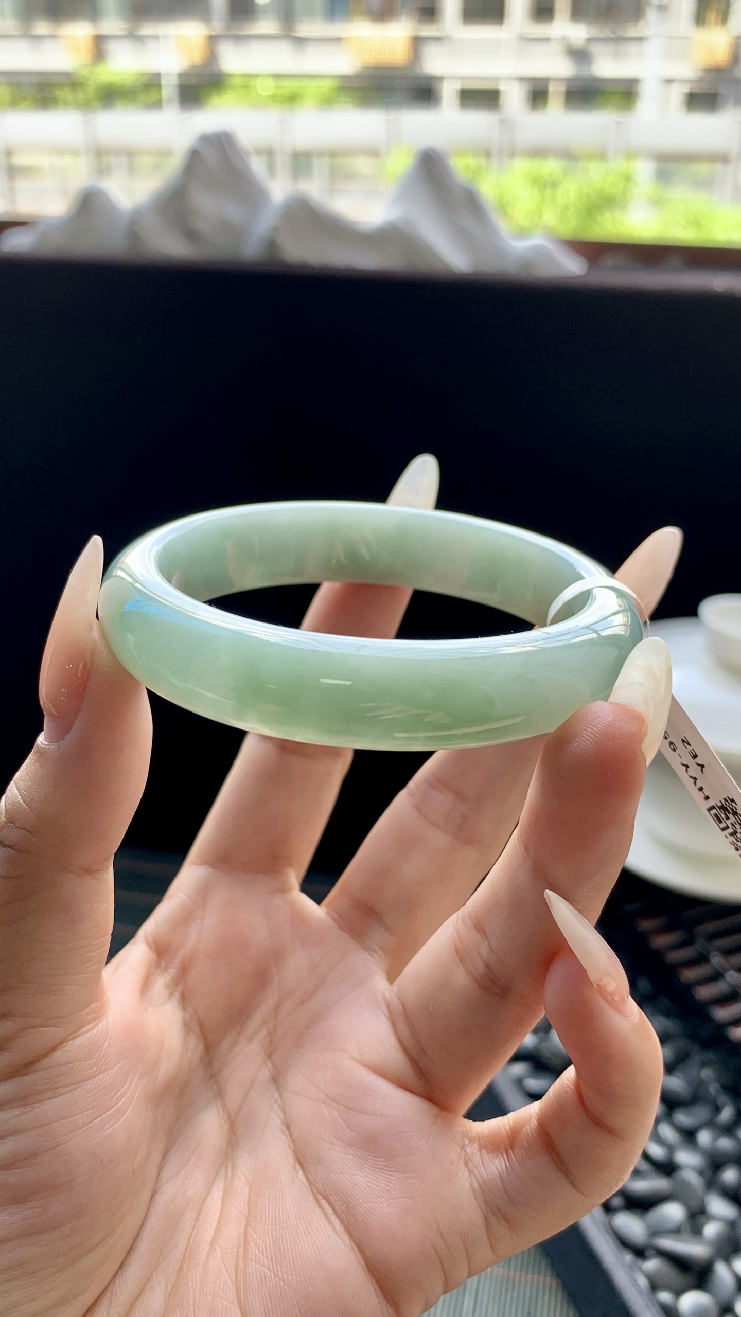 淡油青正圈手镯成品 HYY-9563 尺寸：54-12-8