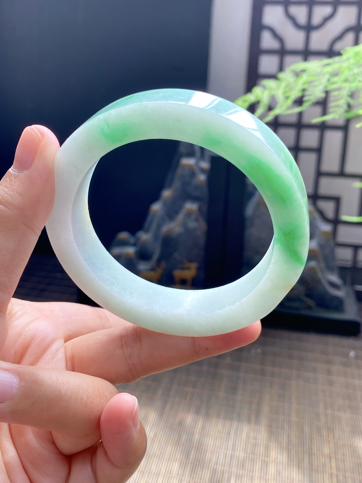 白底青手镯胚 尺寸58-77-13 编号KJ004-35
