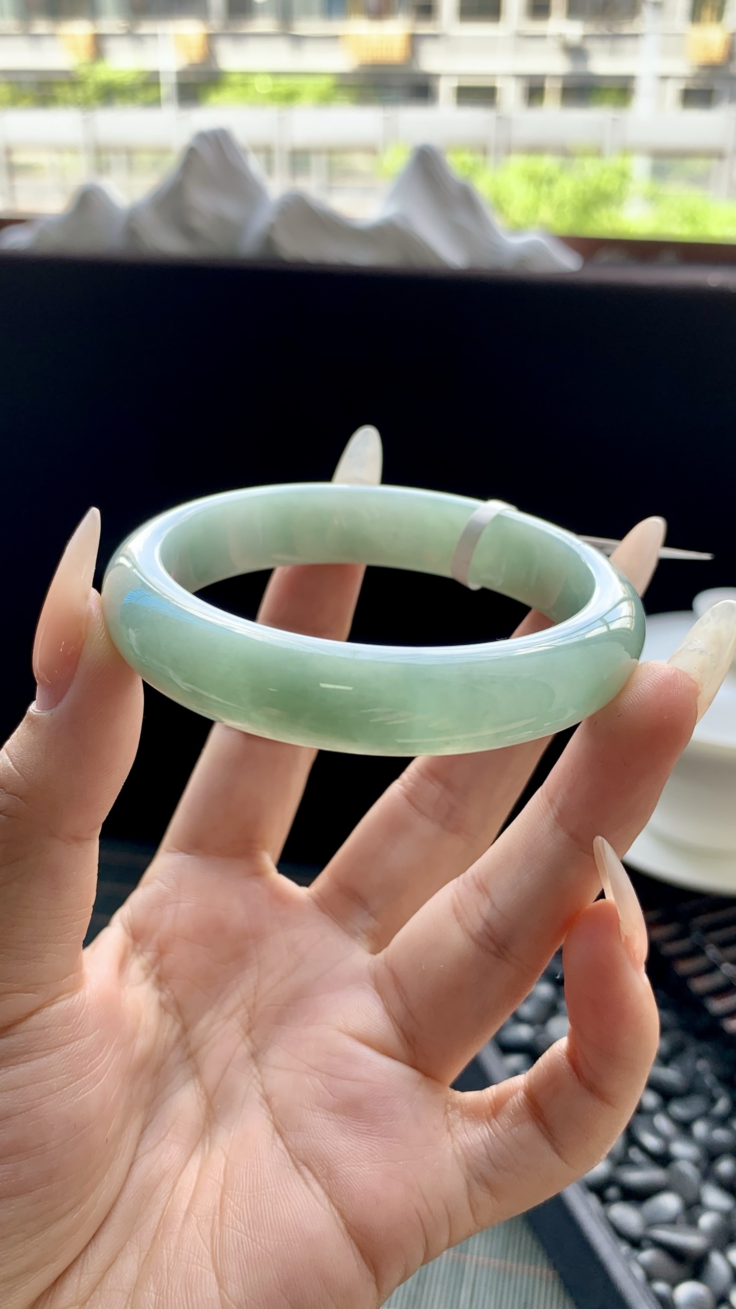 淡油青正圈手镯成品 HYY-9563 尺寸：54-12-8