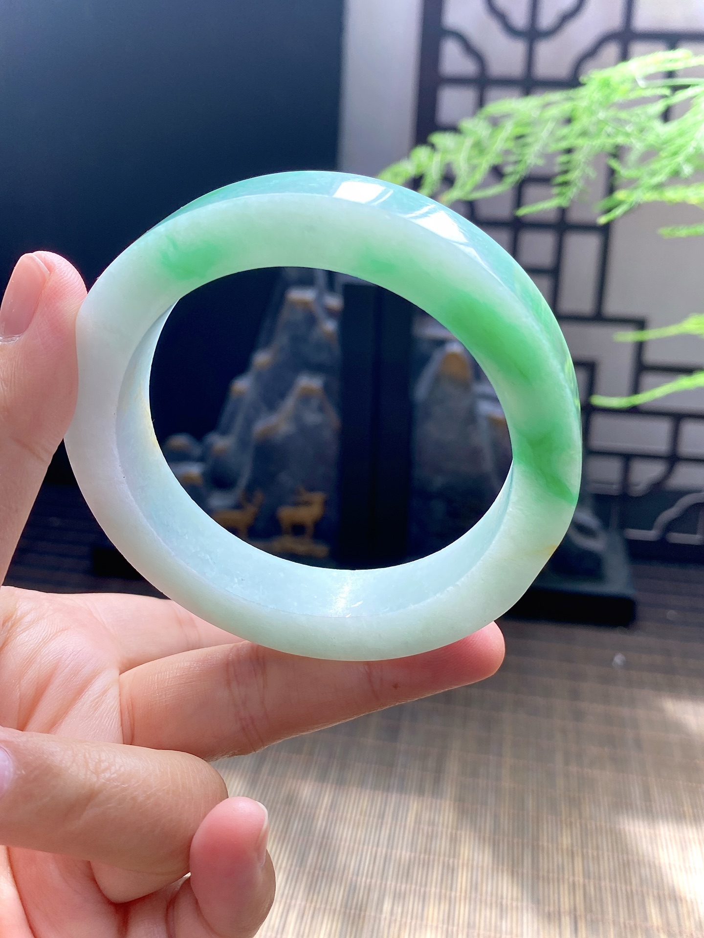 白底青手镯胚 尺寸58-77-13 编号KJ004-35