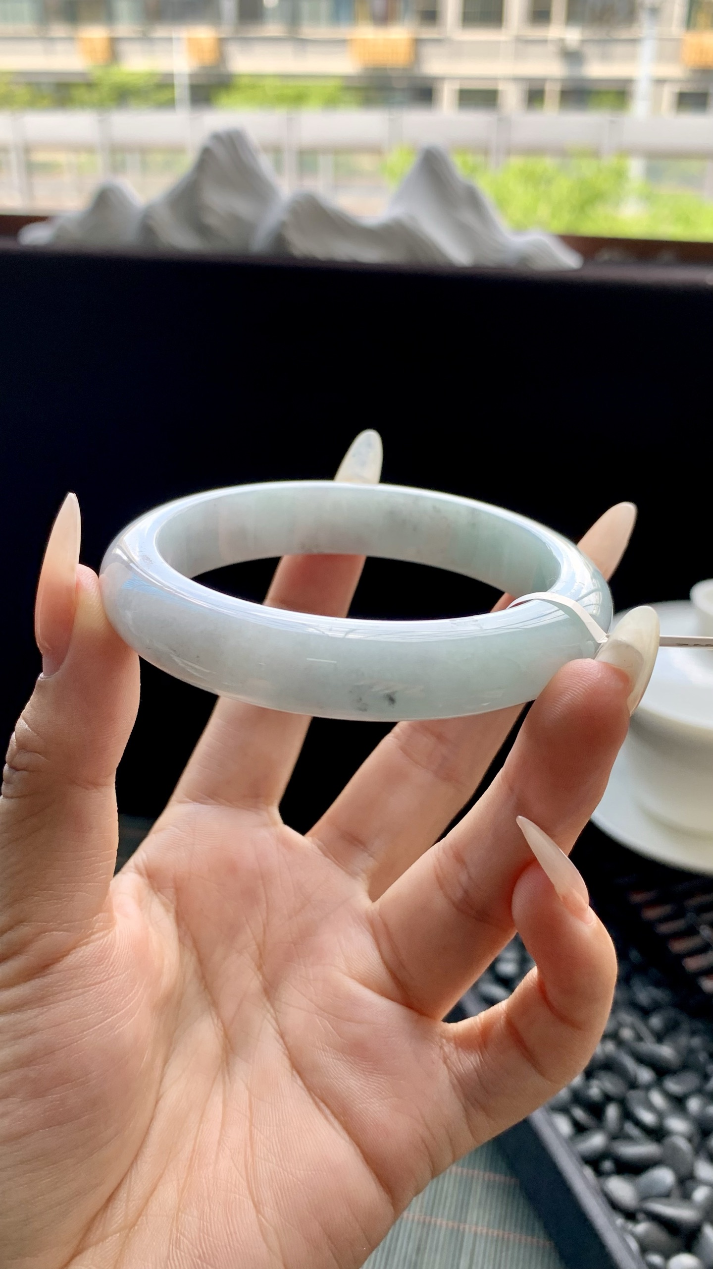 晴底飘乌鸡花正圈手镯成品 HYC-674 尺寸：57-12-8.5