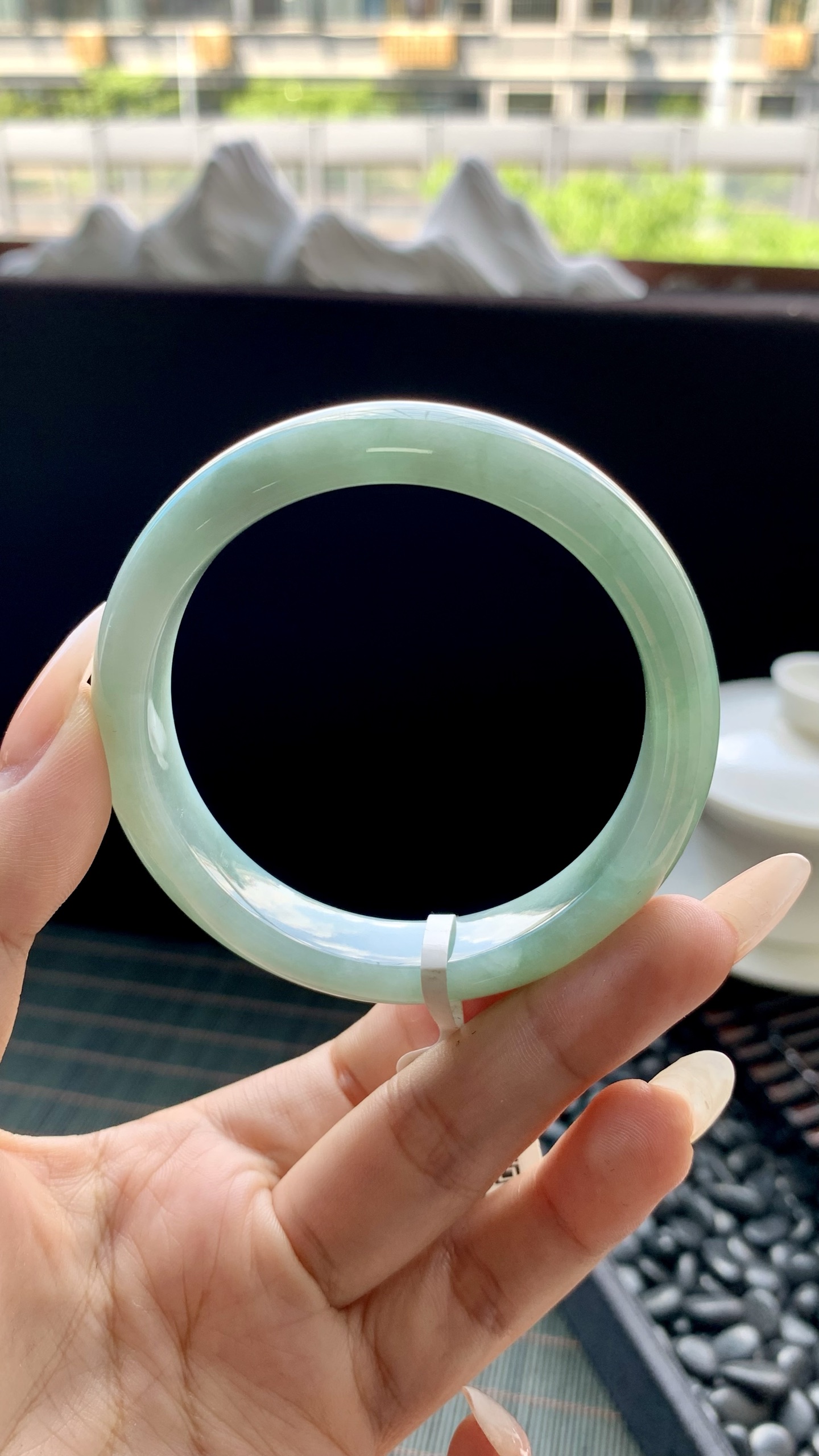淡油青正圈手镯成品 HYY-9563 尺寸：54-12-8