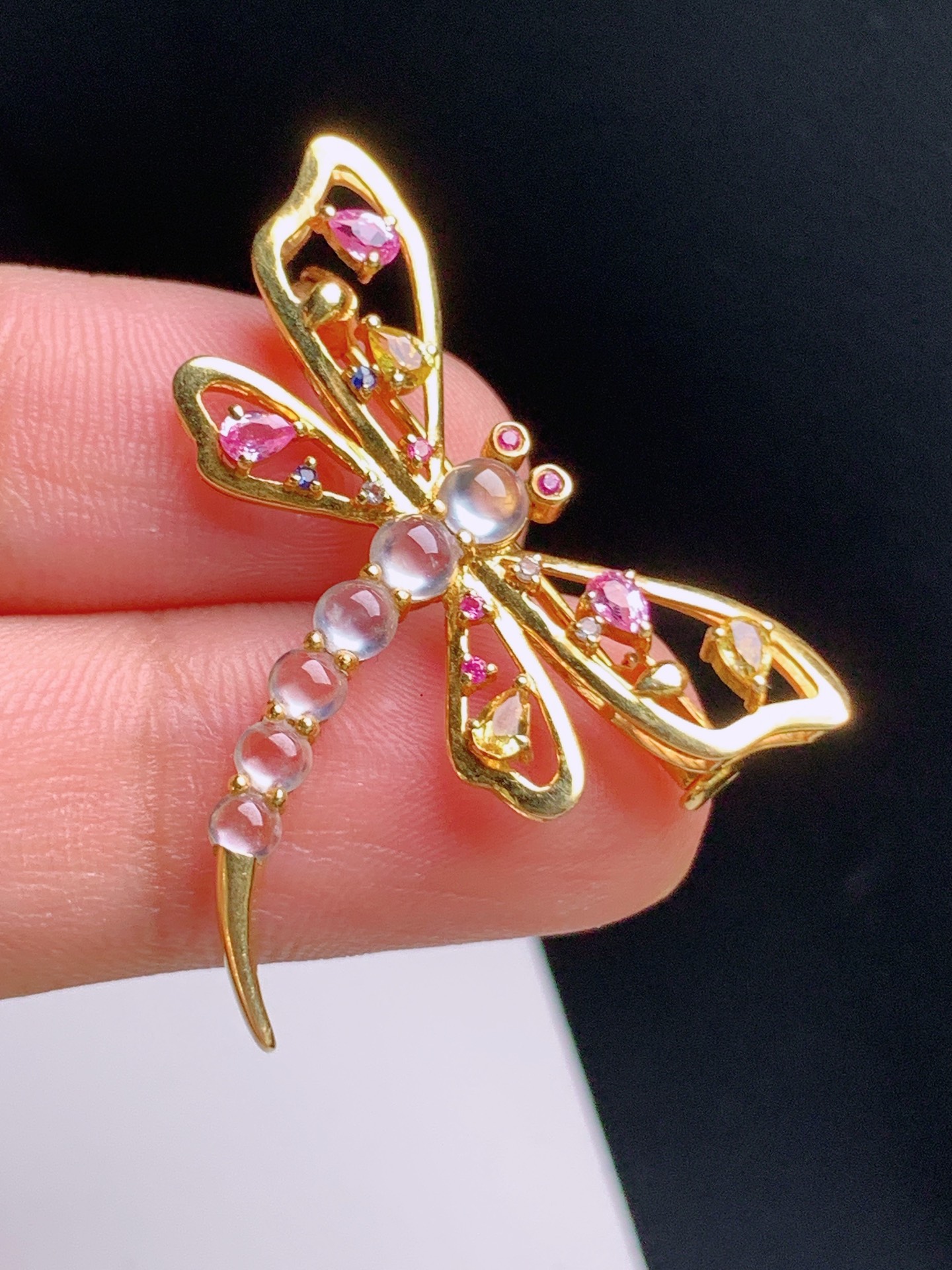 ️ 冰种旦面蜻蜓胸针，冰珠清亮，彩宝点缀，造型别致 裸石3.1-1 整体26.5-31.5-5.8