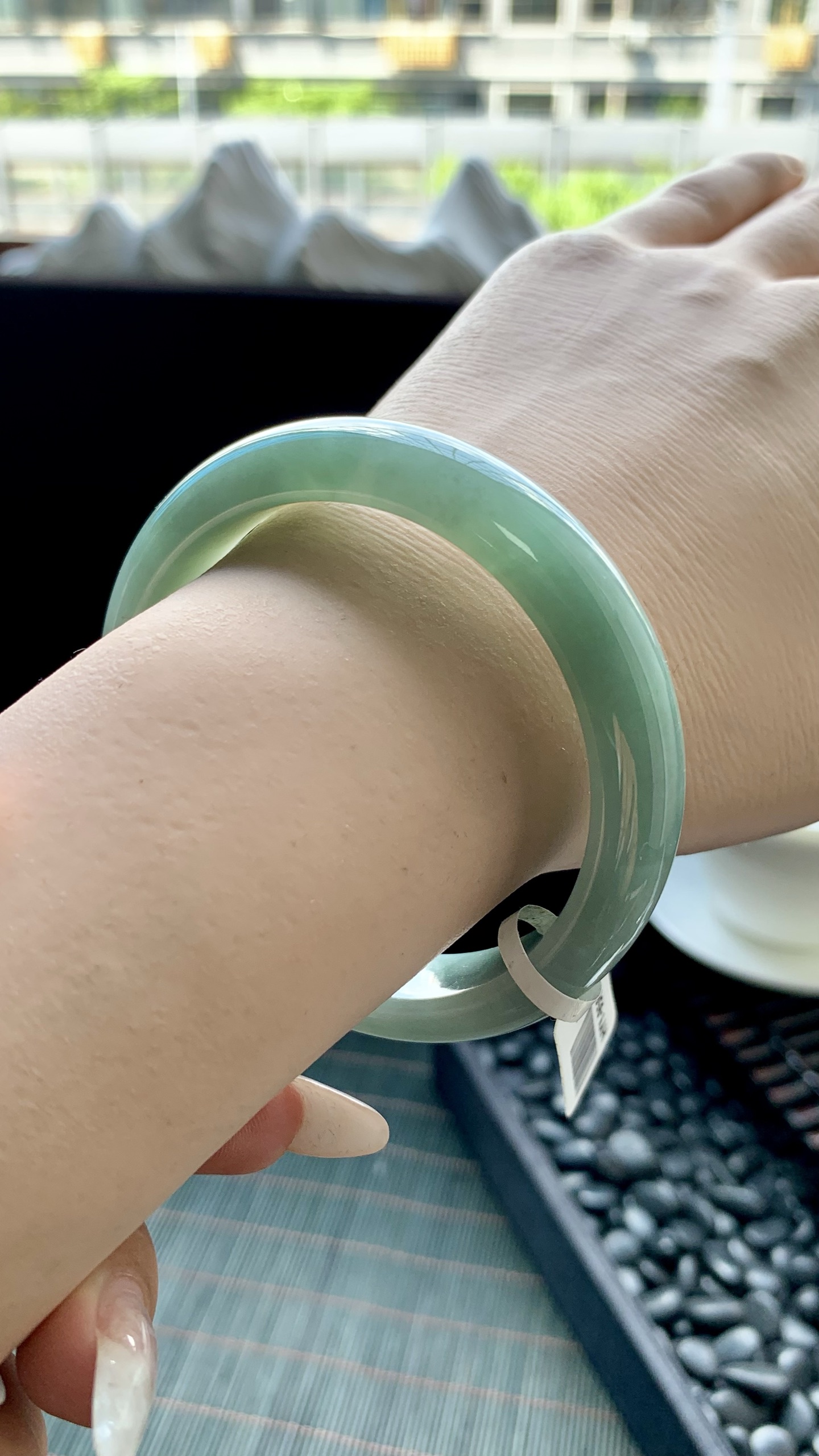 淡油青正圈手镯成品 HYY-9563 尺寸：54-12-8