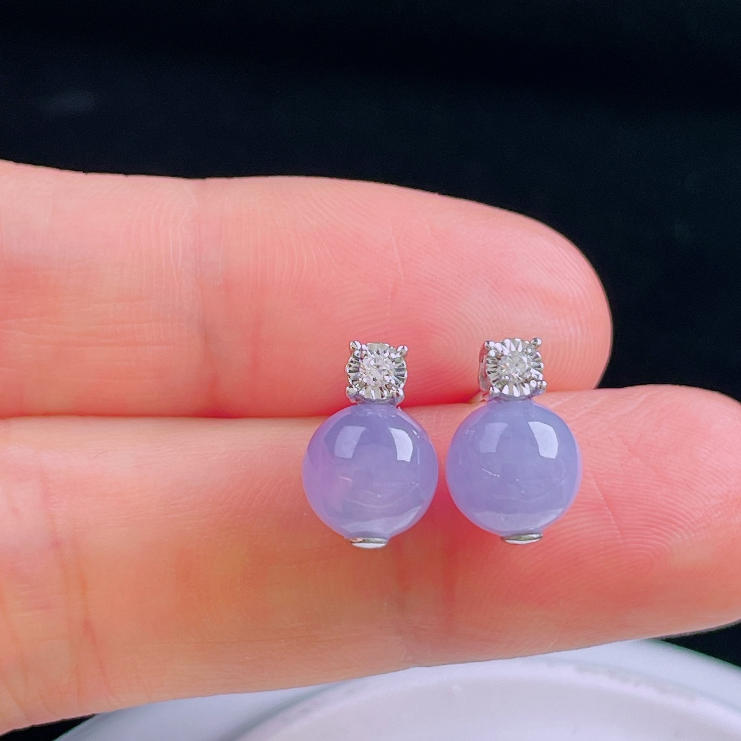 ️冰紫耳钉，18k镶嵌，老种起光，细底通透，尺寸：裸石8mm0930