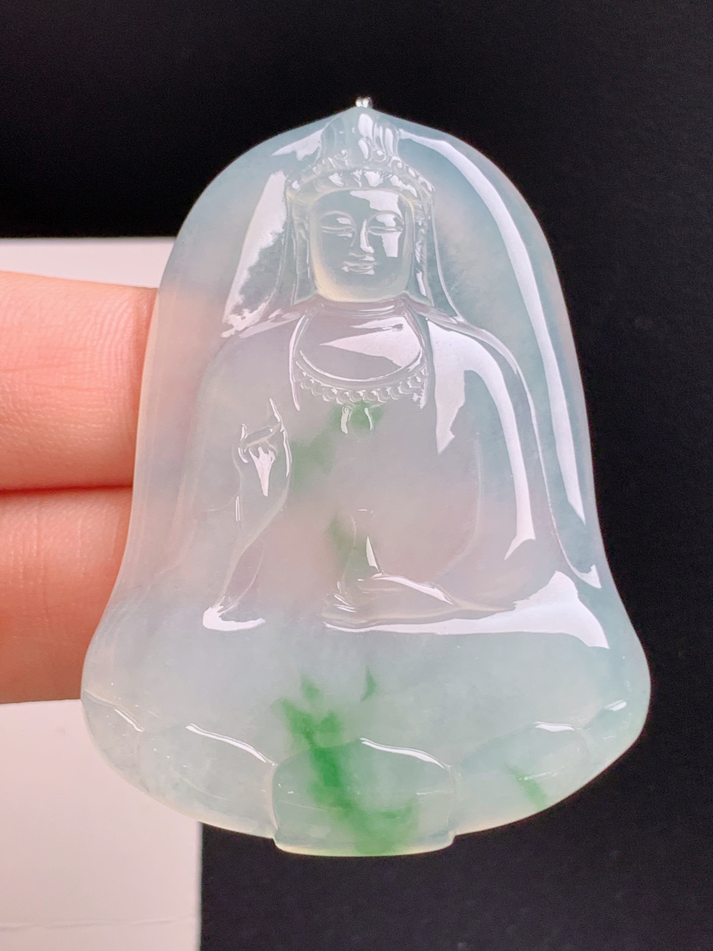 ️ 冰种飘绿观音，玉质莹润，雕工细腻 裸石54.7-39.5-5.2 01