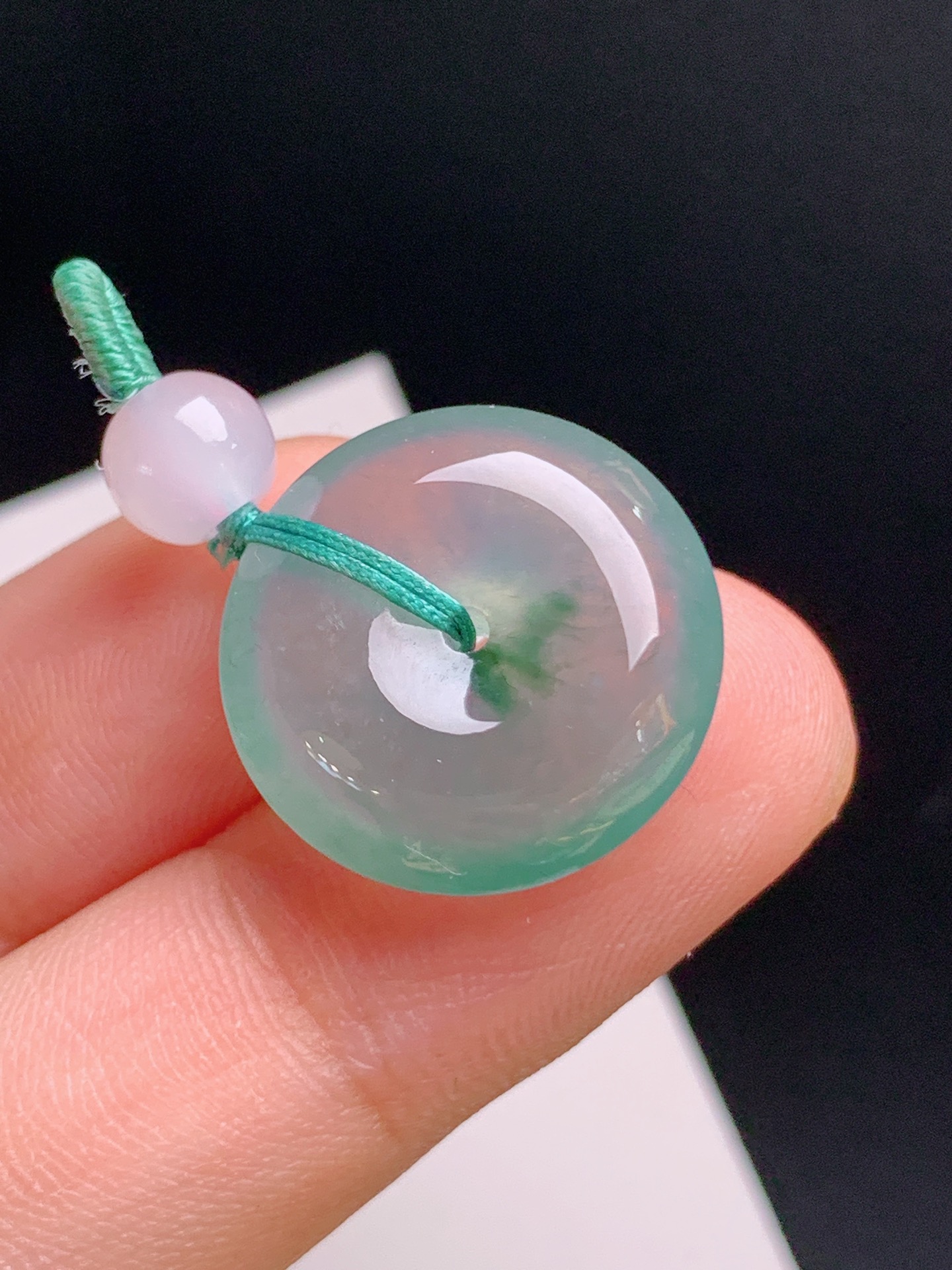 ️ 冰种飘花平安扣，飘色鲜活，通透起光，裸石17.9-5.5