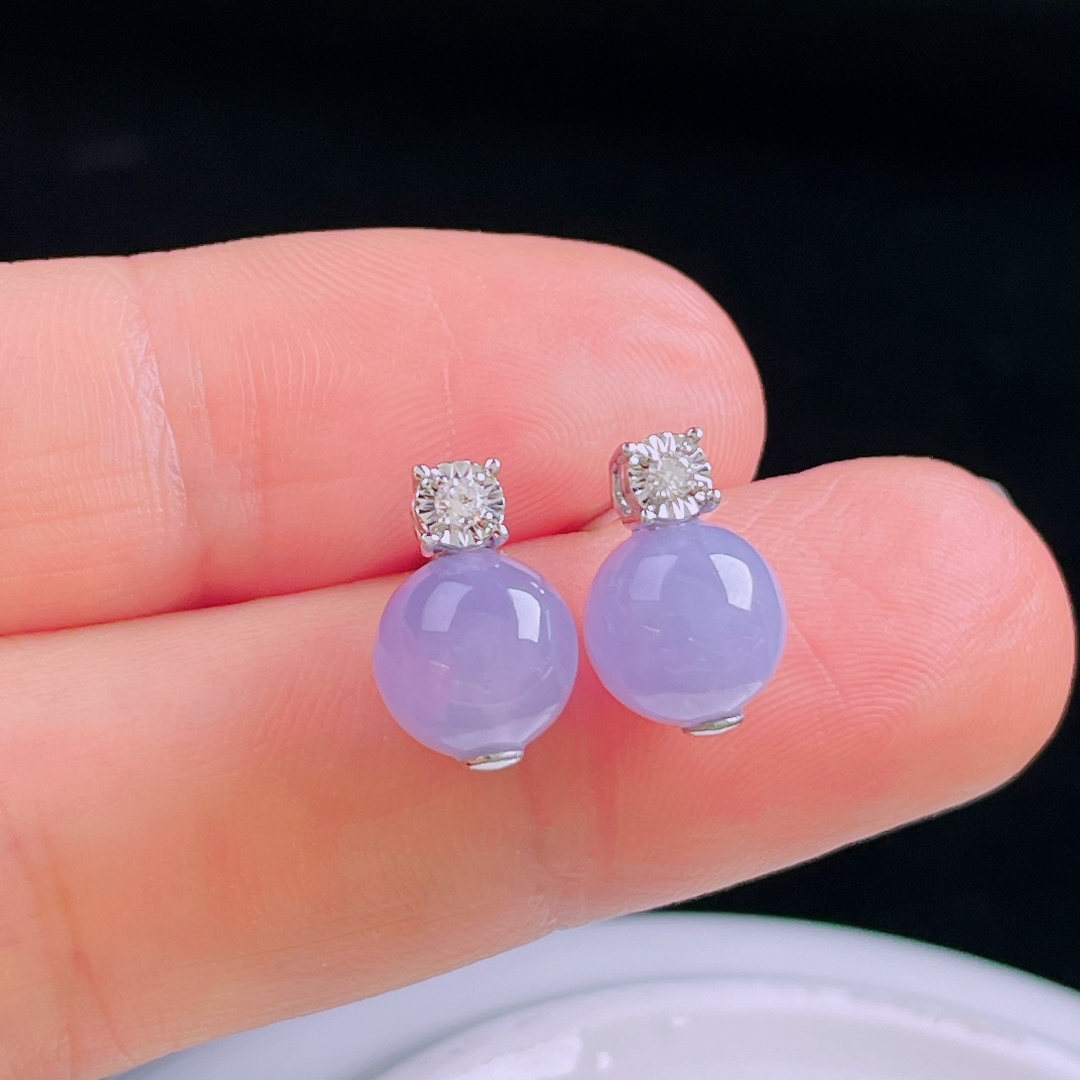 ️冰紫耳钉，18k镶嵌，老种起光，细底通透，尺寸：裸石8mm0930