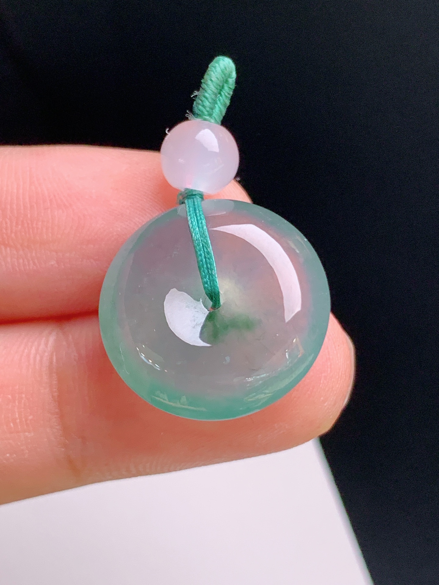️ 冰种飘花平安扣，飘色鲜活，通透起光，裸石17.9-5.5