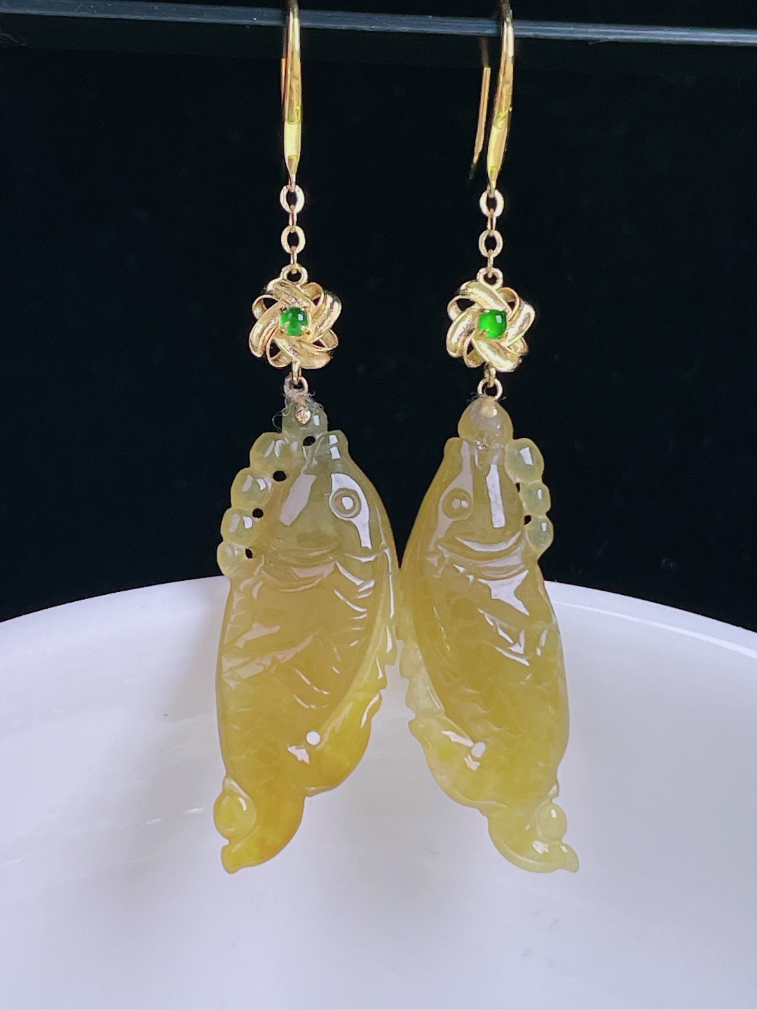 ️冰黄耳坠，18k镶嵌，老种起光，细底通透，尺寸：44裸石24.5/8.5/4mm0930