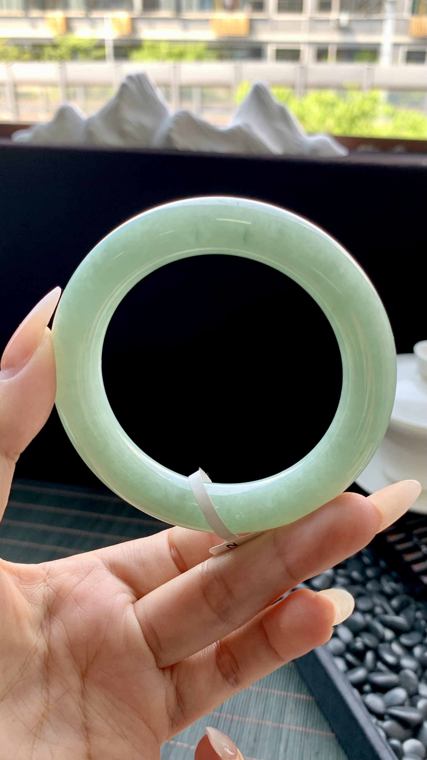 晴绿圆条手镯成品 HYY-201 尺寸：54.5-10-10
