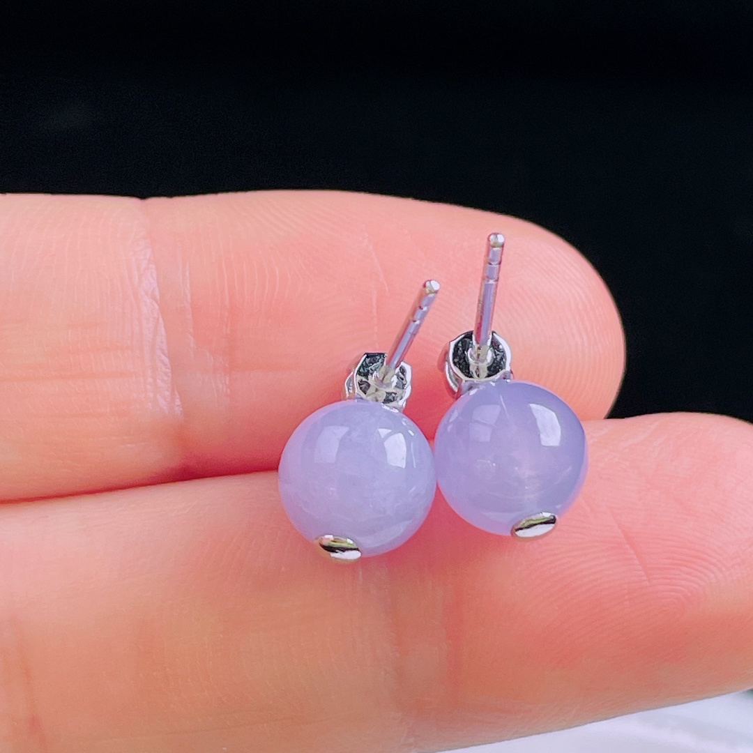 ️冰紫耳钉，18k镶嵌，老种起光，细底通透，尺寸：裸石8mm0930