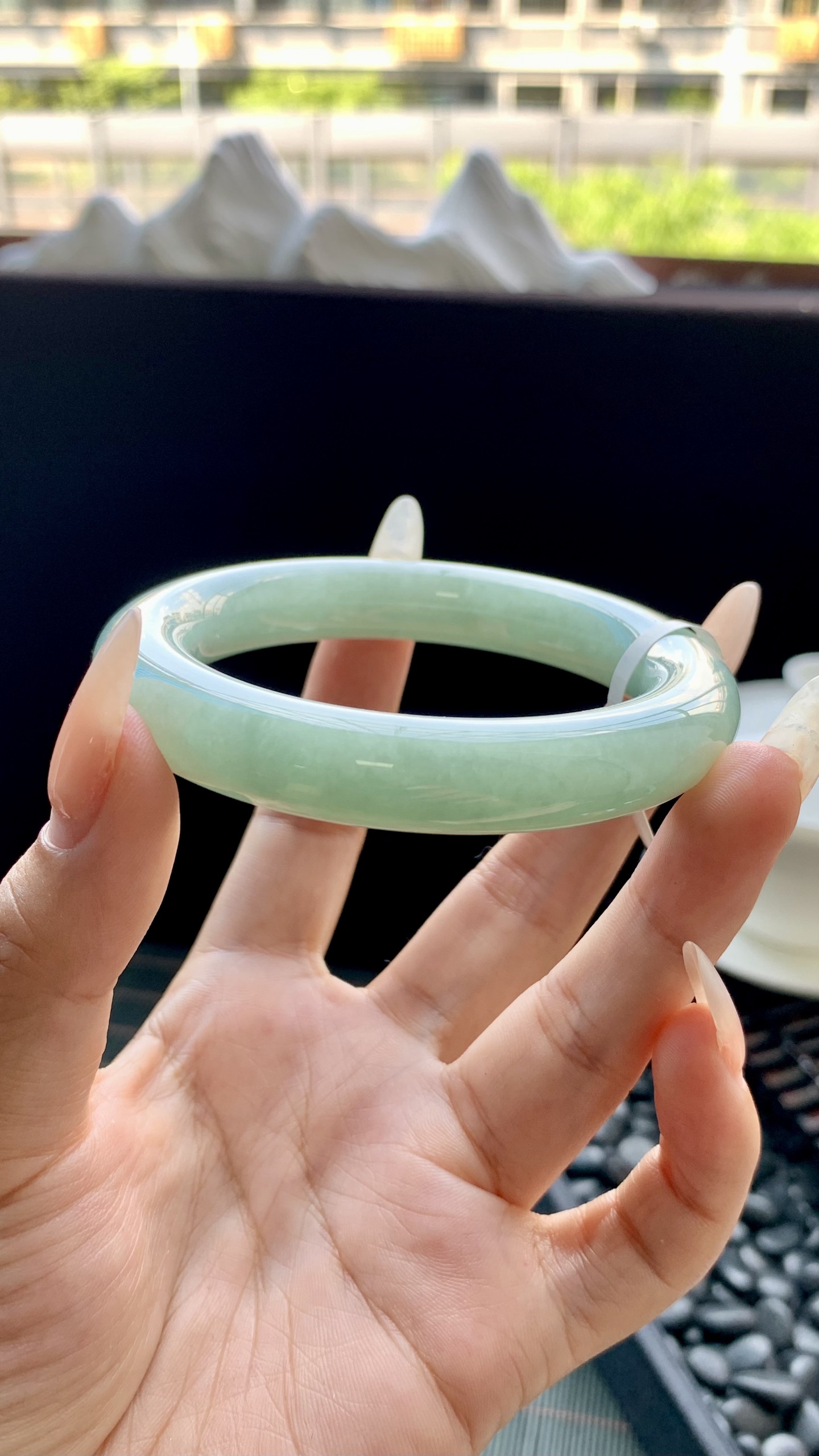 晴绿圆条手镯成品 HYY-201 尺寸：54.5-10-10