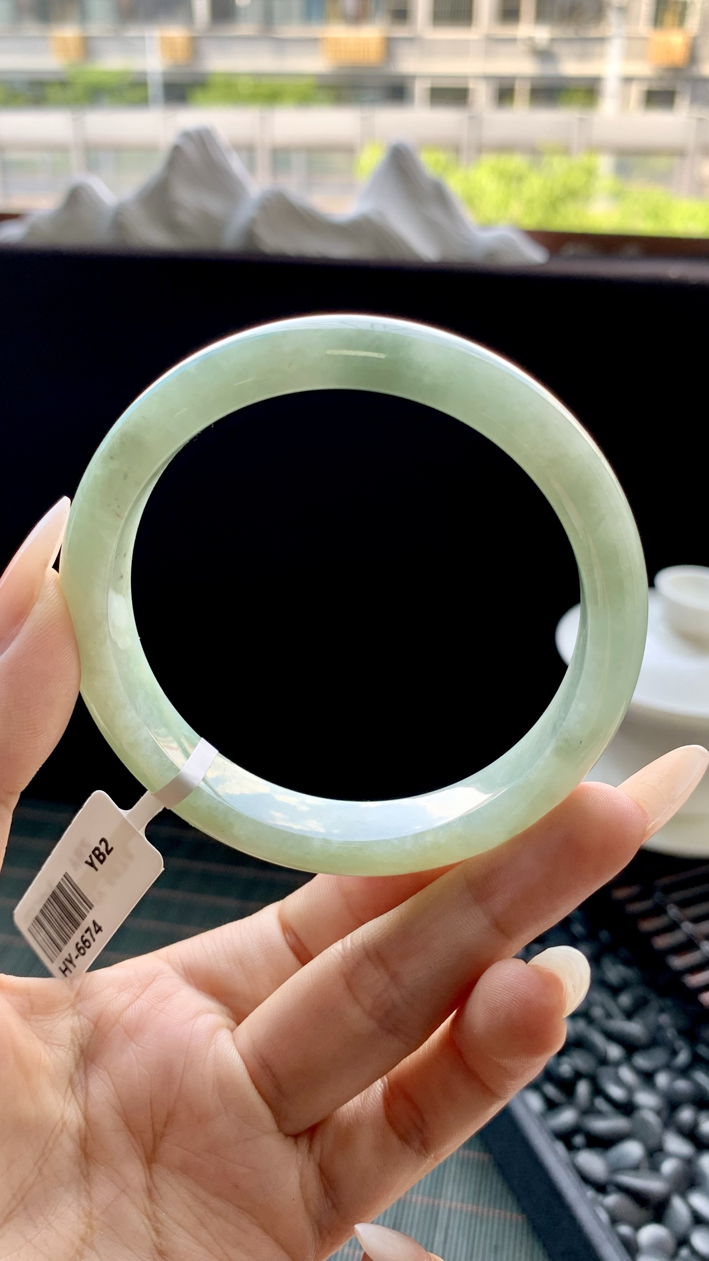 晴绿正圈手镯成品 HY-6674 尺寸：58-12-8