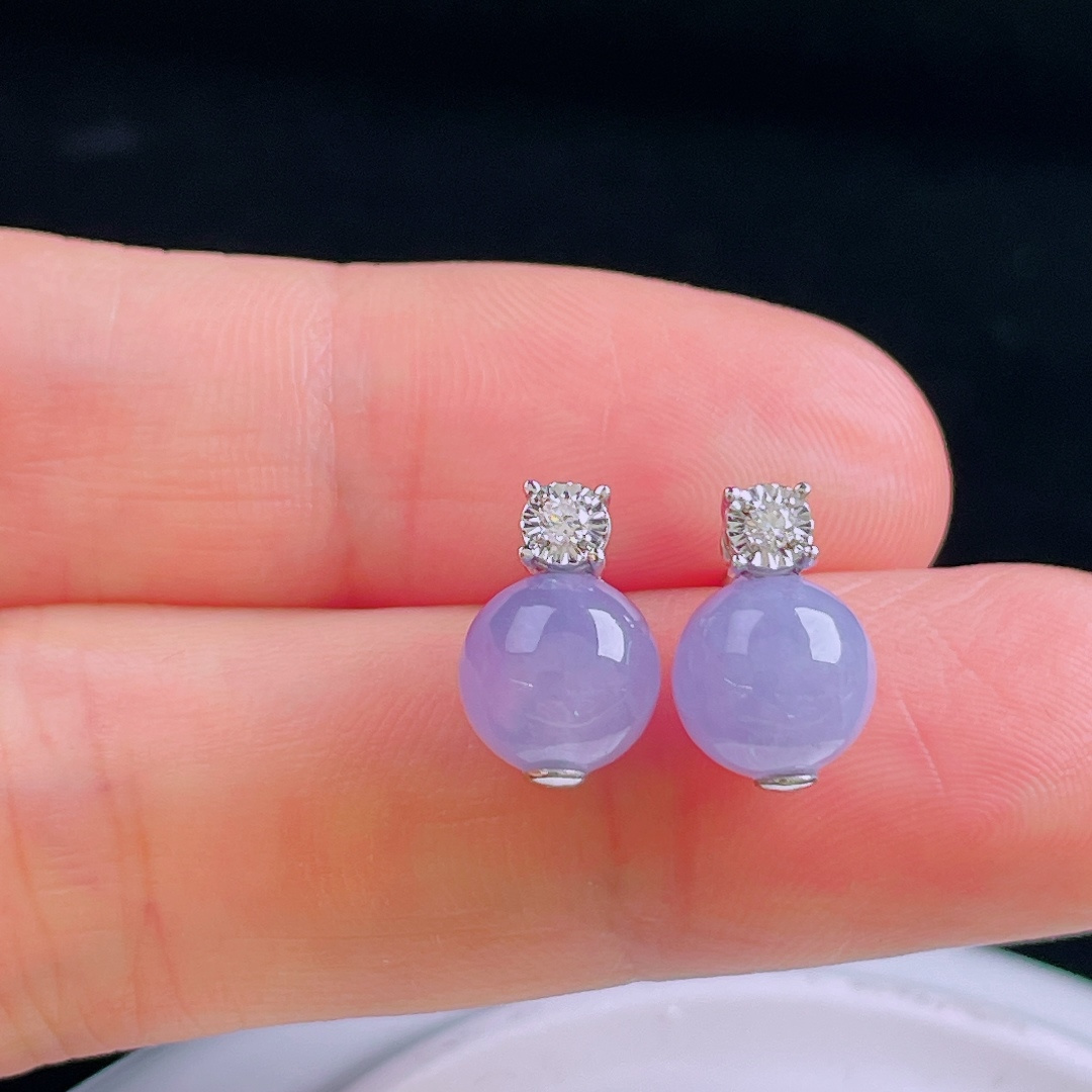 ️冰紫耳钉，18k镶嵌，老种起光，细底通透，尺寸：裸石8mm0930