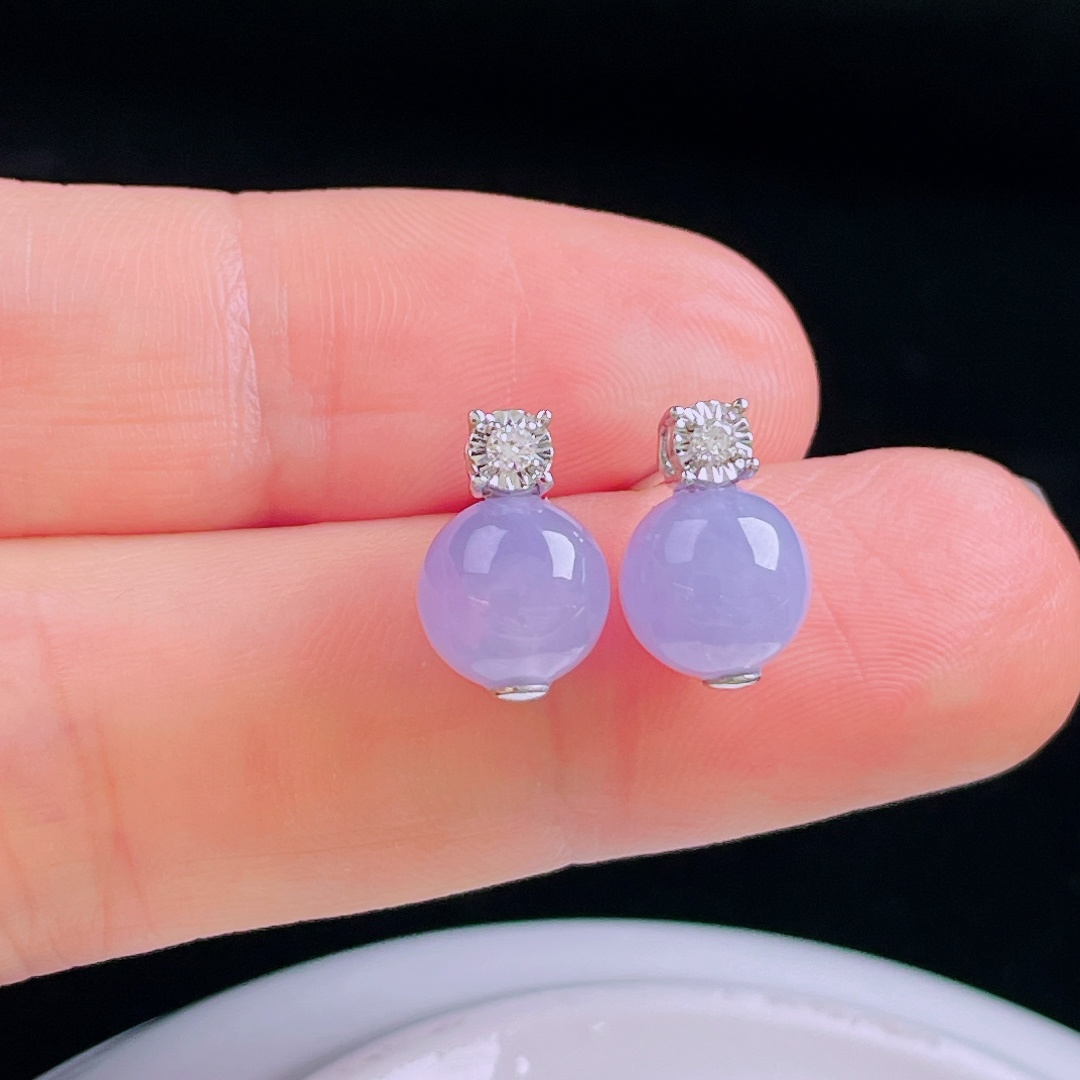 ️冰紫耳钉，18k镶嵌，老种起光，细底通透，尺寸：裸石8mm0930