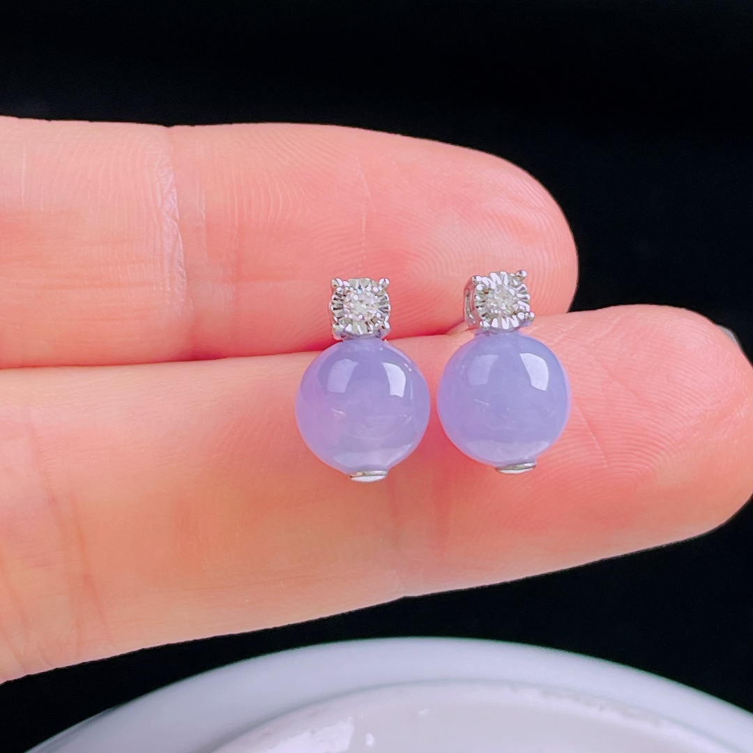 ️冰紫耳钉，18k镶嵌，老种起光，细底通透，尺寸：裸石8mm0930