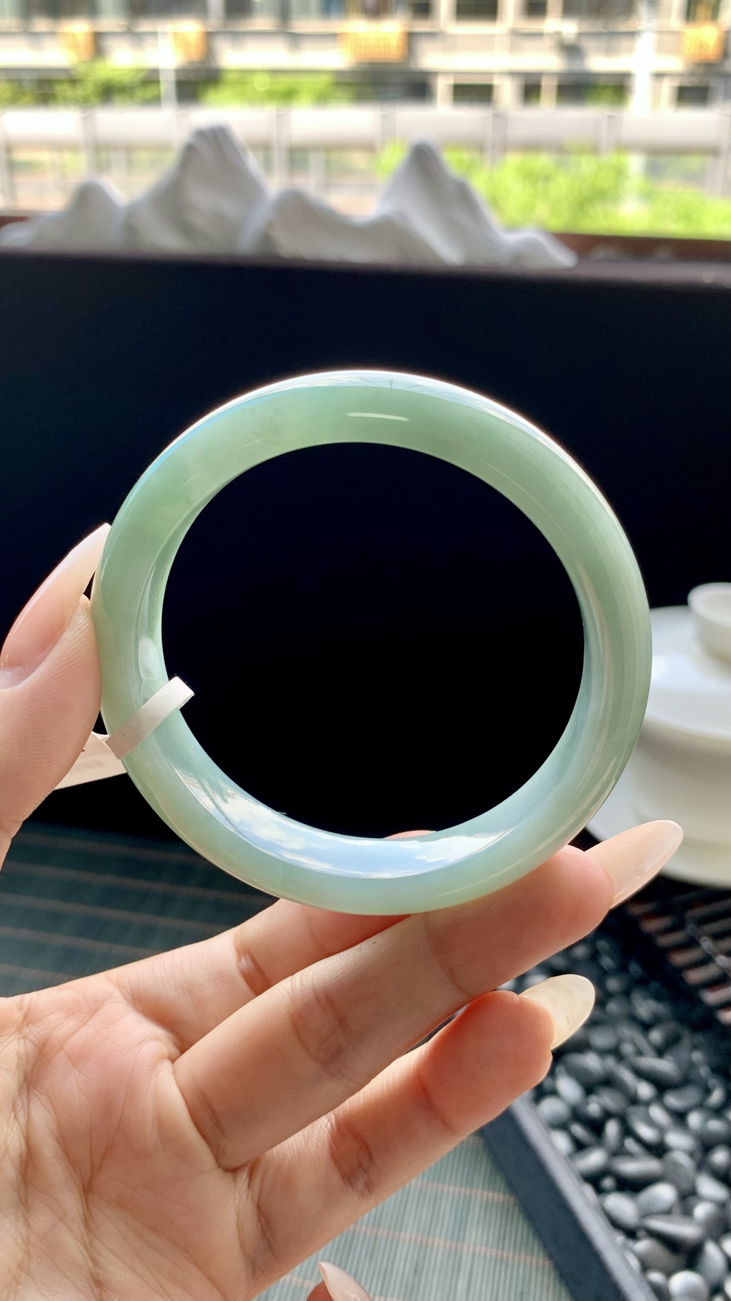 淡油青正圈手镯成品 HYY-9563 尺寸：54-12-8