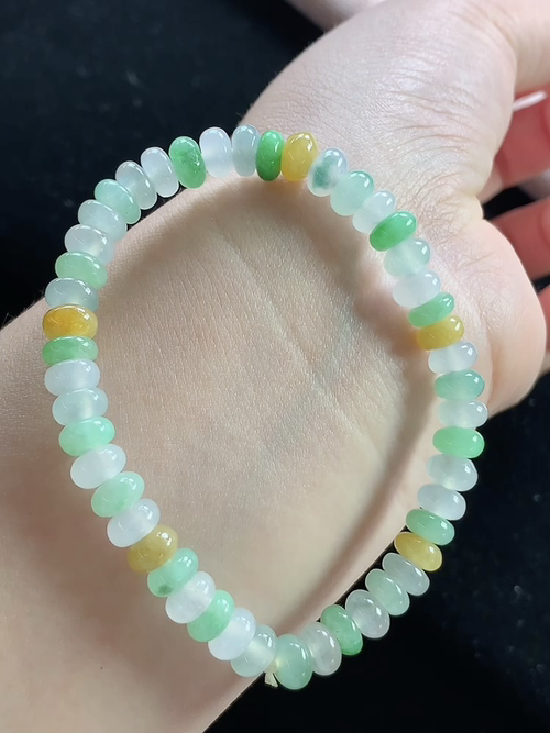 冰多彩多宝玉珠手串，尺寸7.0-4.0mm，j30dk88