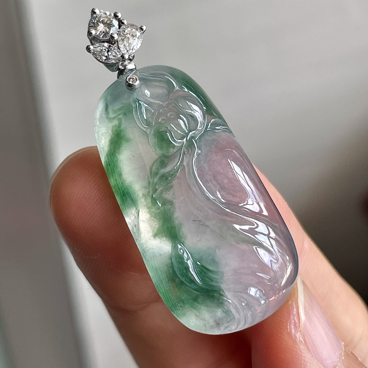 ️缅甸冰种飘花一品清廉吊坠，饱满水润，18k金镶嵌，无裂，裸石尺寸32.5/17.2/9--40.3编码0929好数字