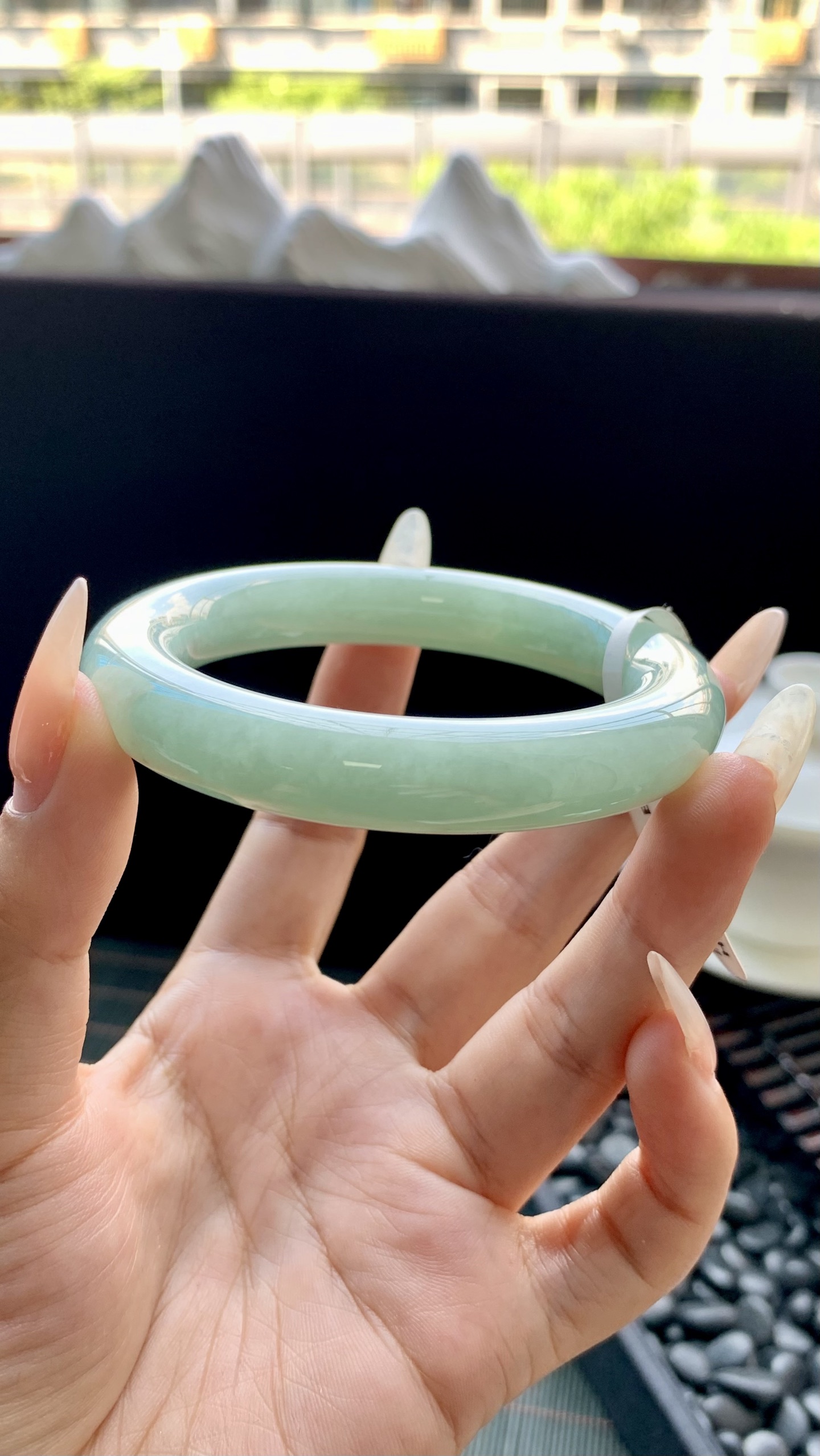 晴绿圆条手镯成品 HYY-201 尺寸：54.5-10-10