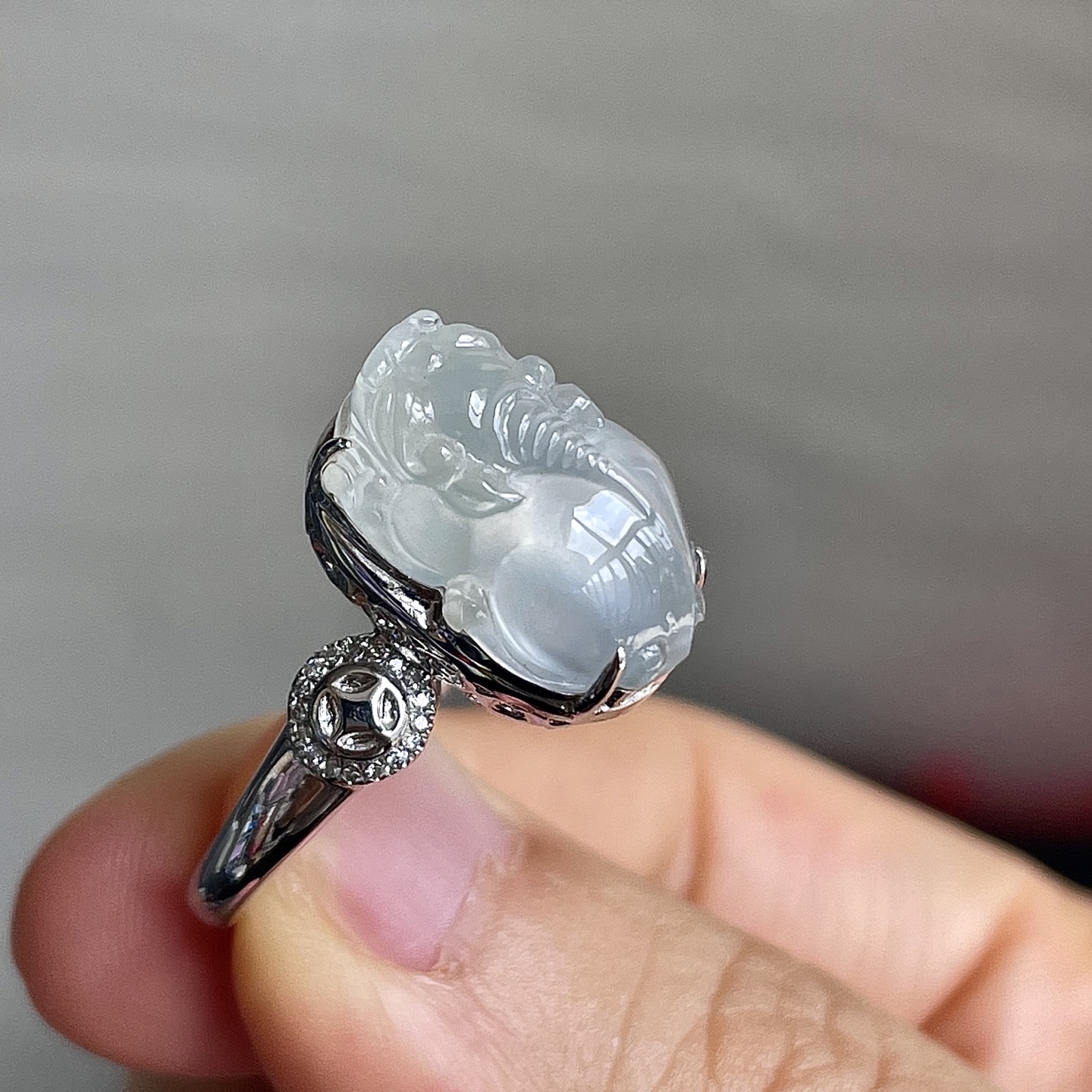 ️缅甸冰种貔貅戒指，饱满水润，18k金镶嵌，无裂，裸石尺寸15.5/10.5/8.5编码0929好