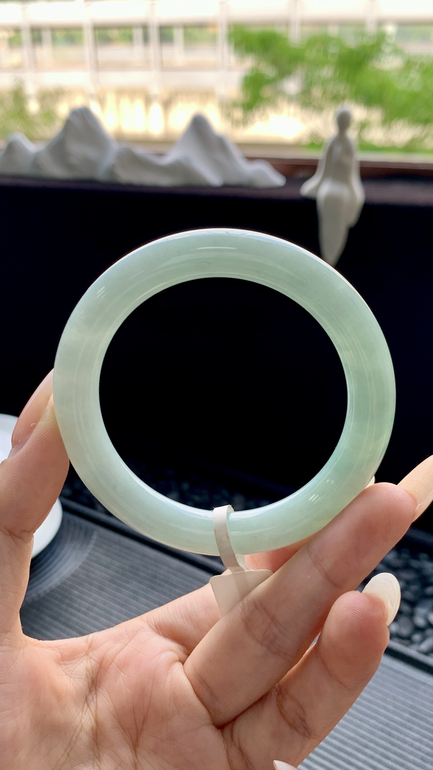 湖水绿圆条美人条手镯成品 HYC-356 尺寸：53-9-9.5