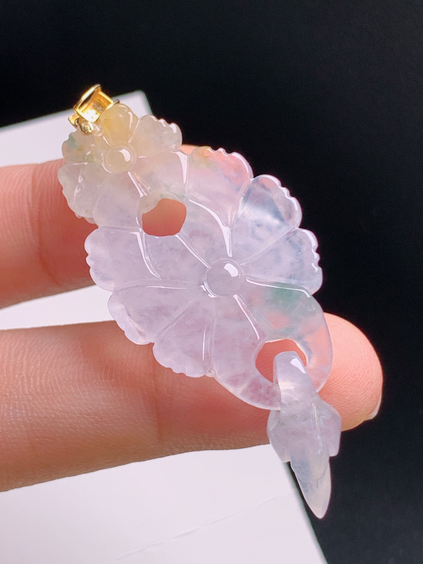️ 冰种飘花莲花吊坠，镂空精雕，冰透起光 530918
