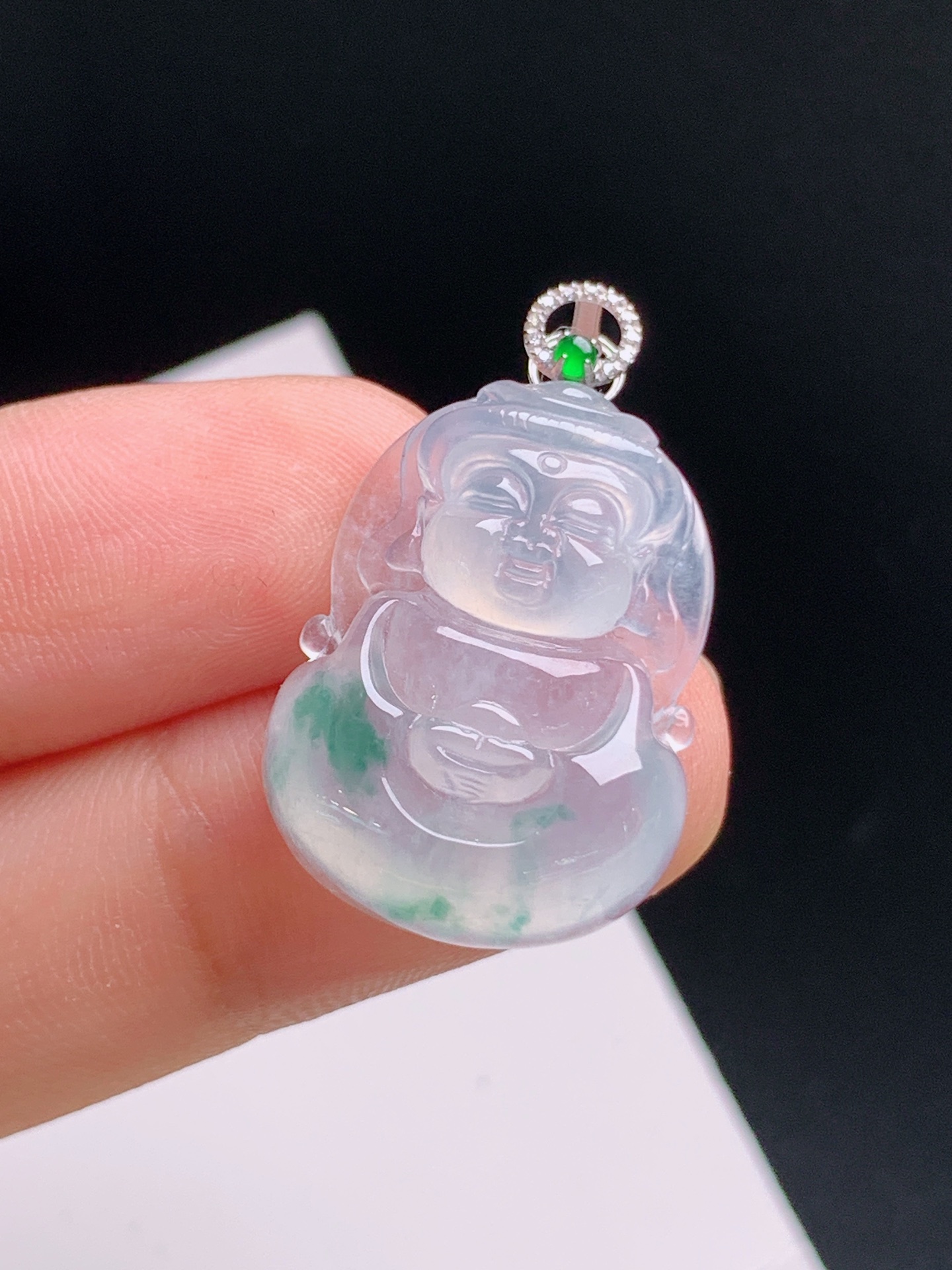 ️ 冰种飘花宝宝观音吊坠，通透起荧，品相饱满 裸石23.6-17.5-5.7 整体28.8 080928
