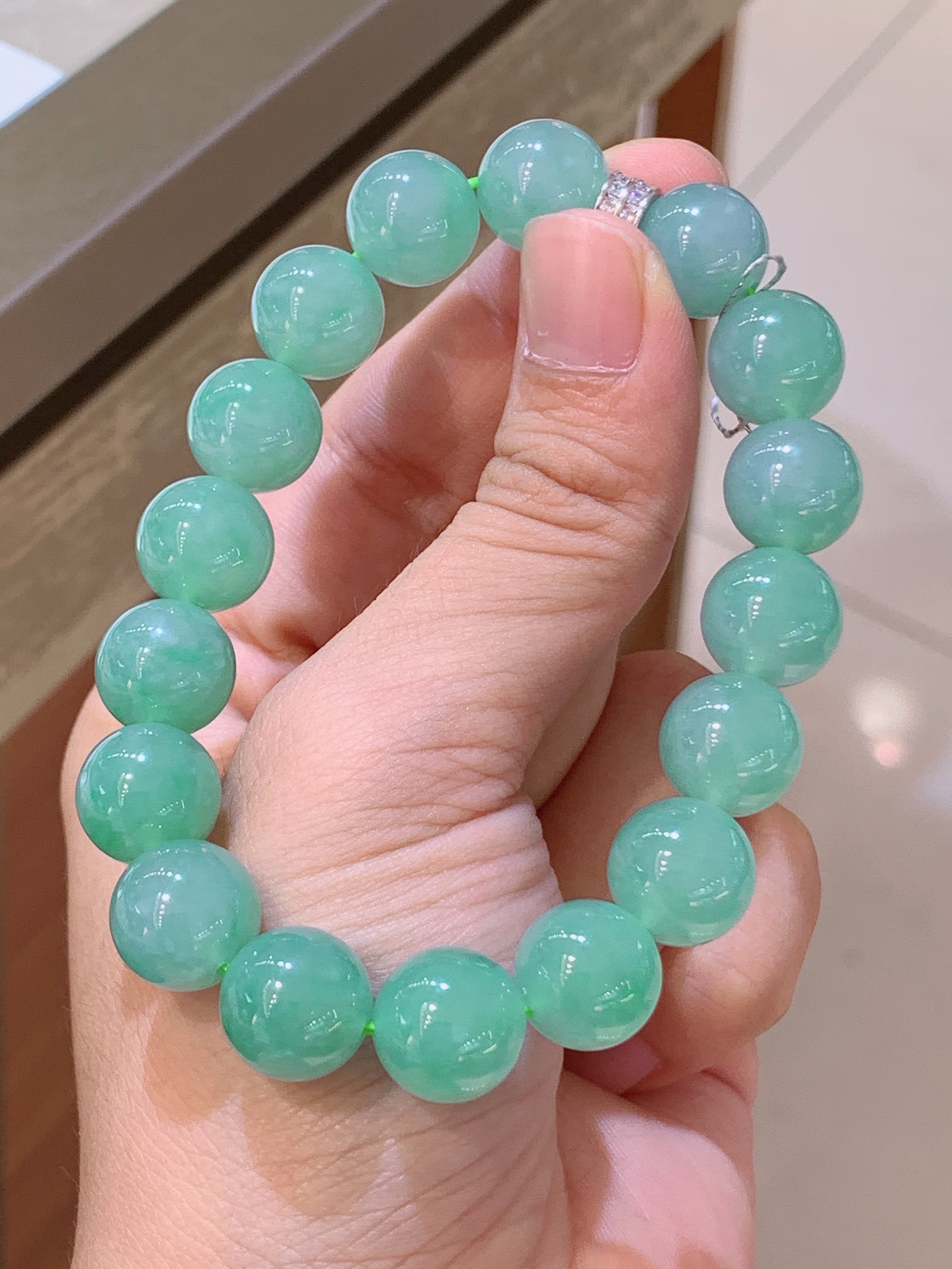 ️ 冰种绿珠珠手链，底色清新，种水细腻，圆润饱满 裸石12 42