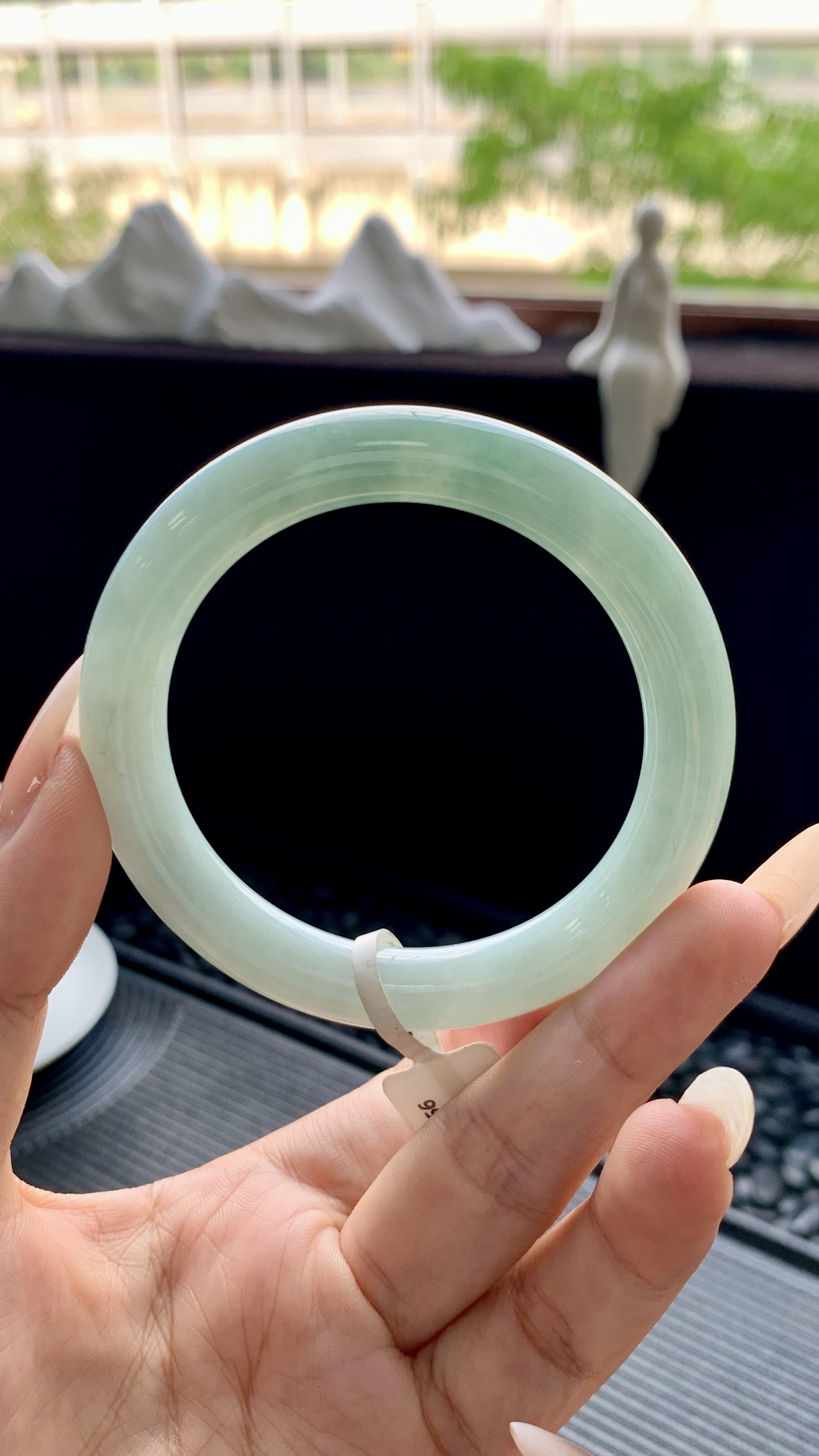 湖水绿圆条美人条手镯成品 HYC-356 尺寸：53-9-9.5
