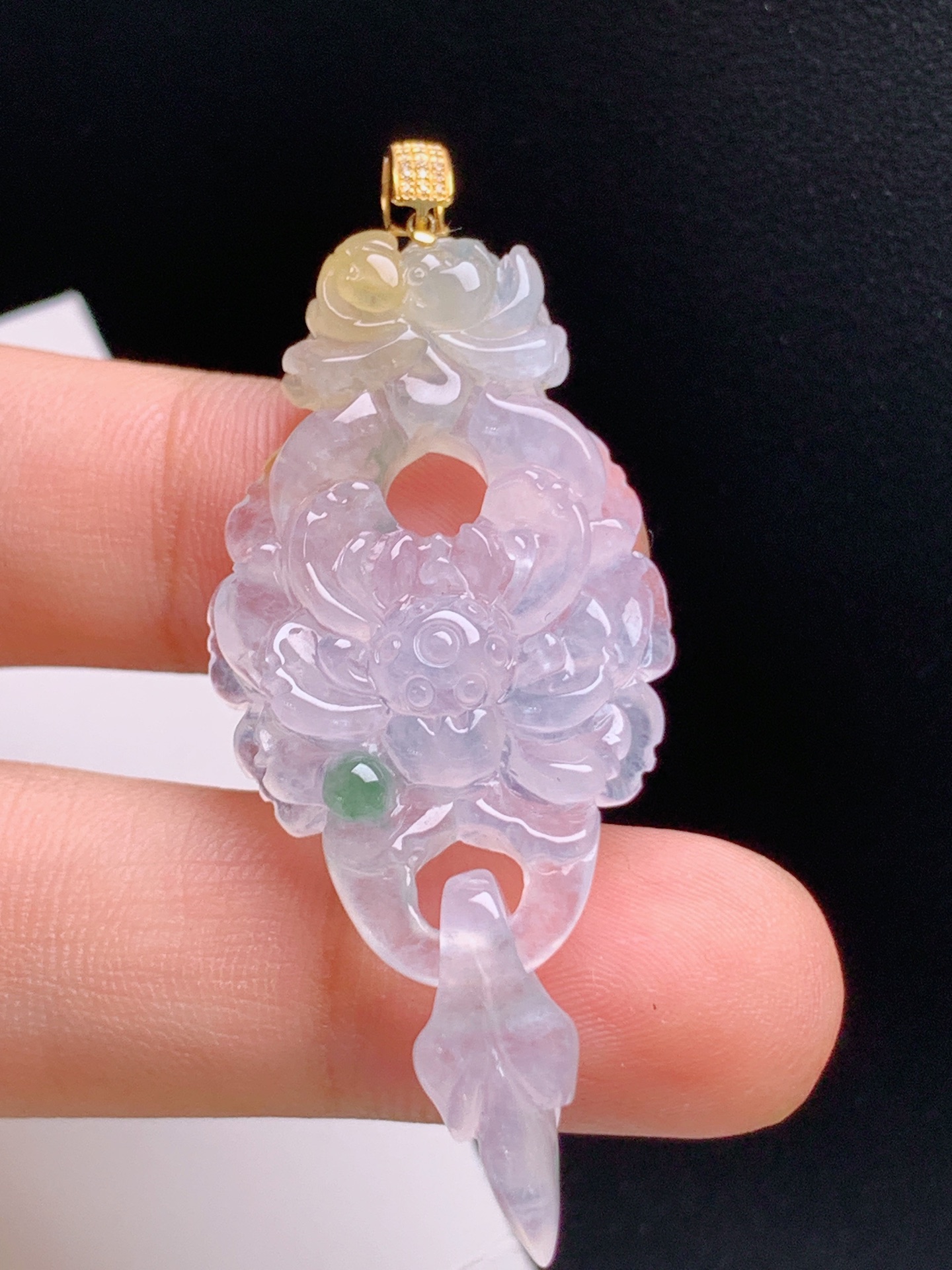 ️ 冰种飘花莲花吊坠，镂空精雕，冰透起光 530918