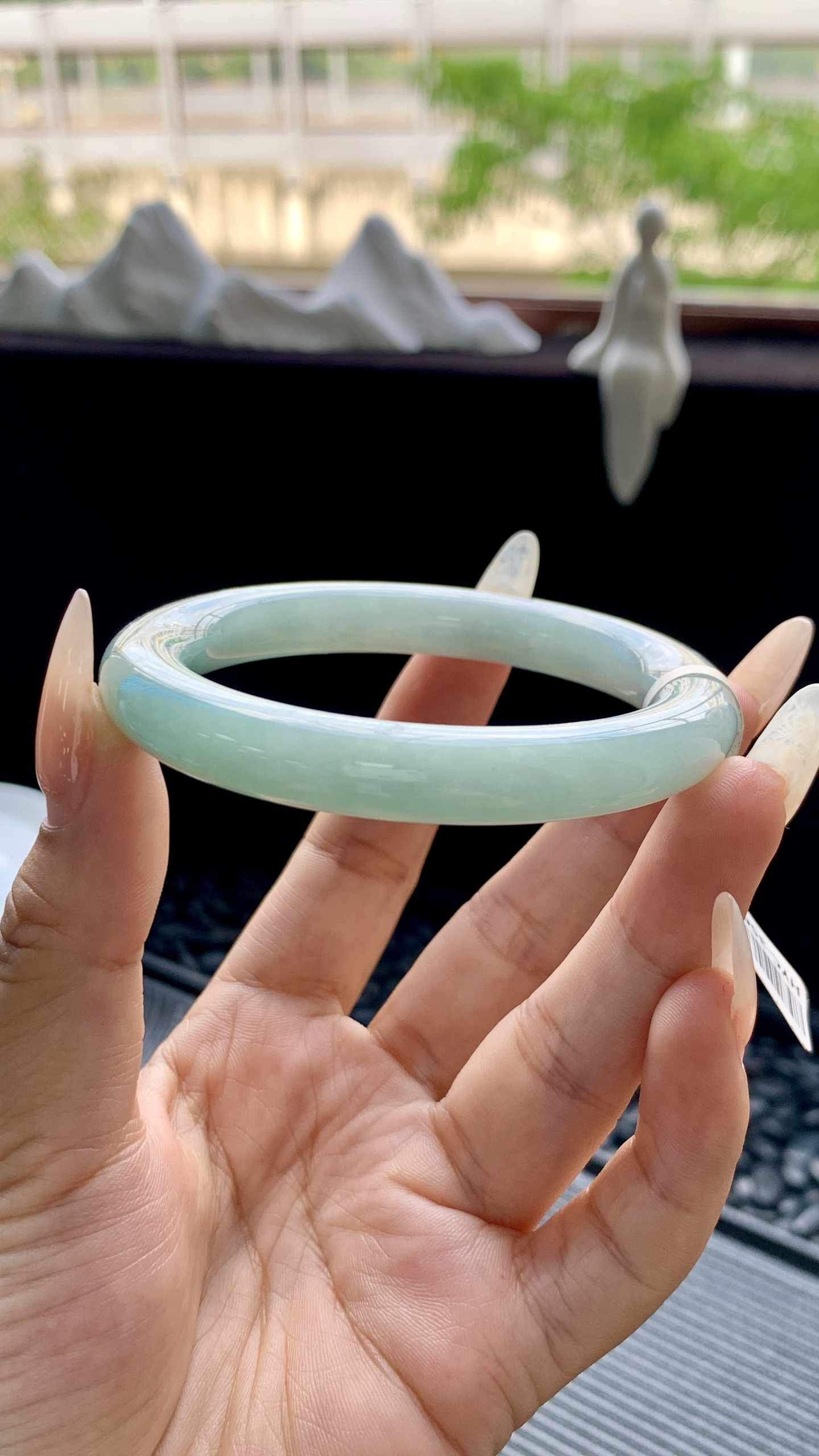 湖水绿圆条美人条手镯成品 HYC-356 尺寸：53-9-9.5