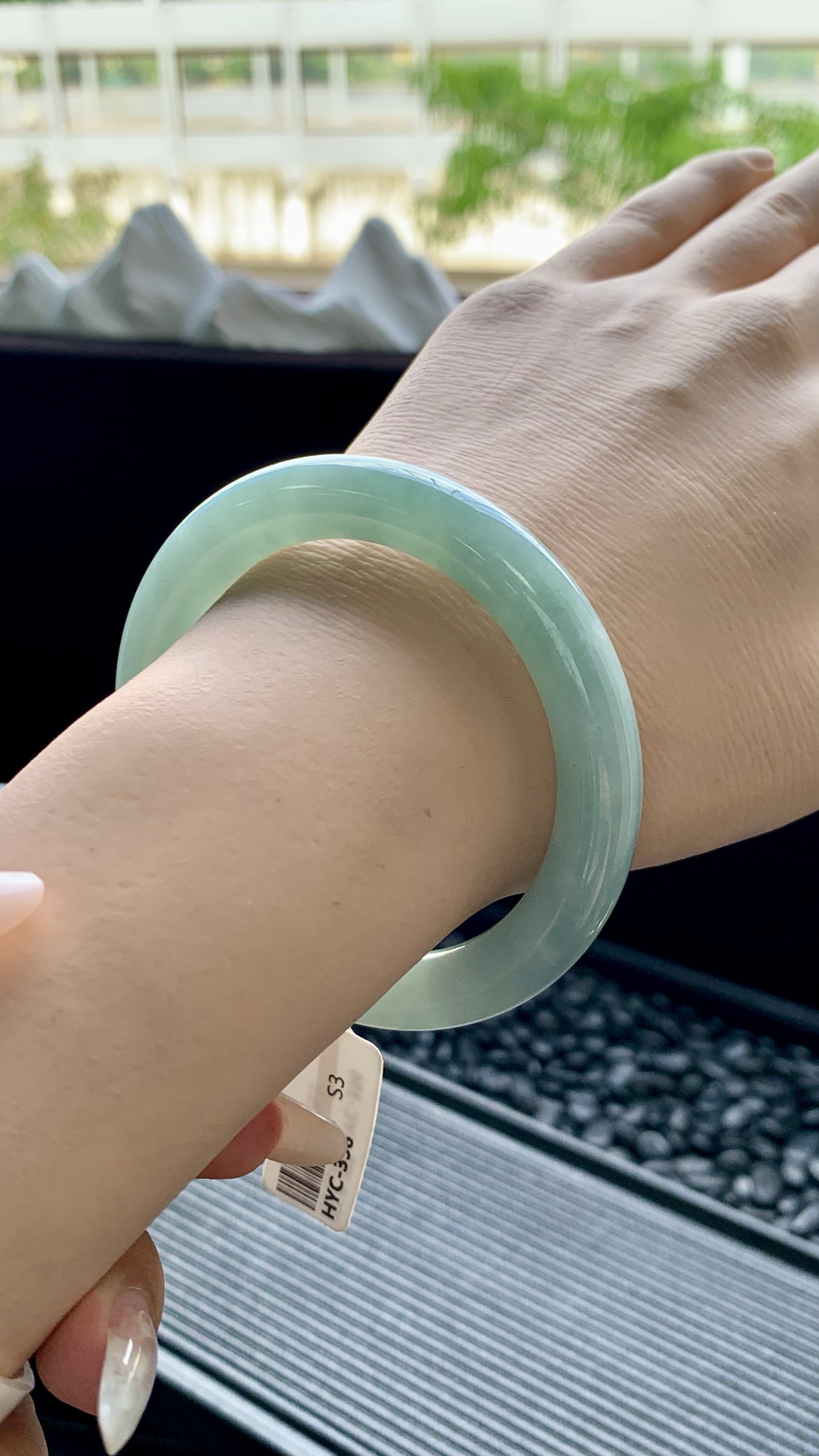 湖水绿圆条美人条手镯成品 HYC-356 尺寸：53-9-9.5