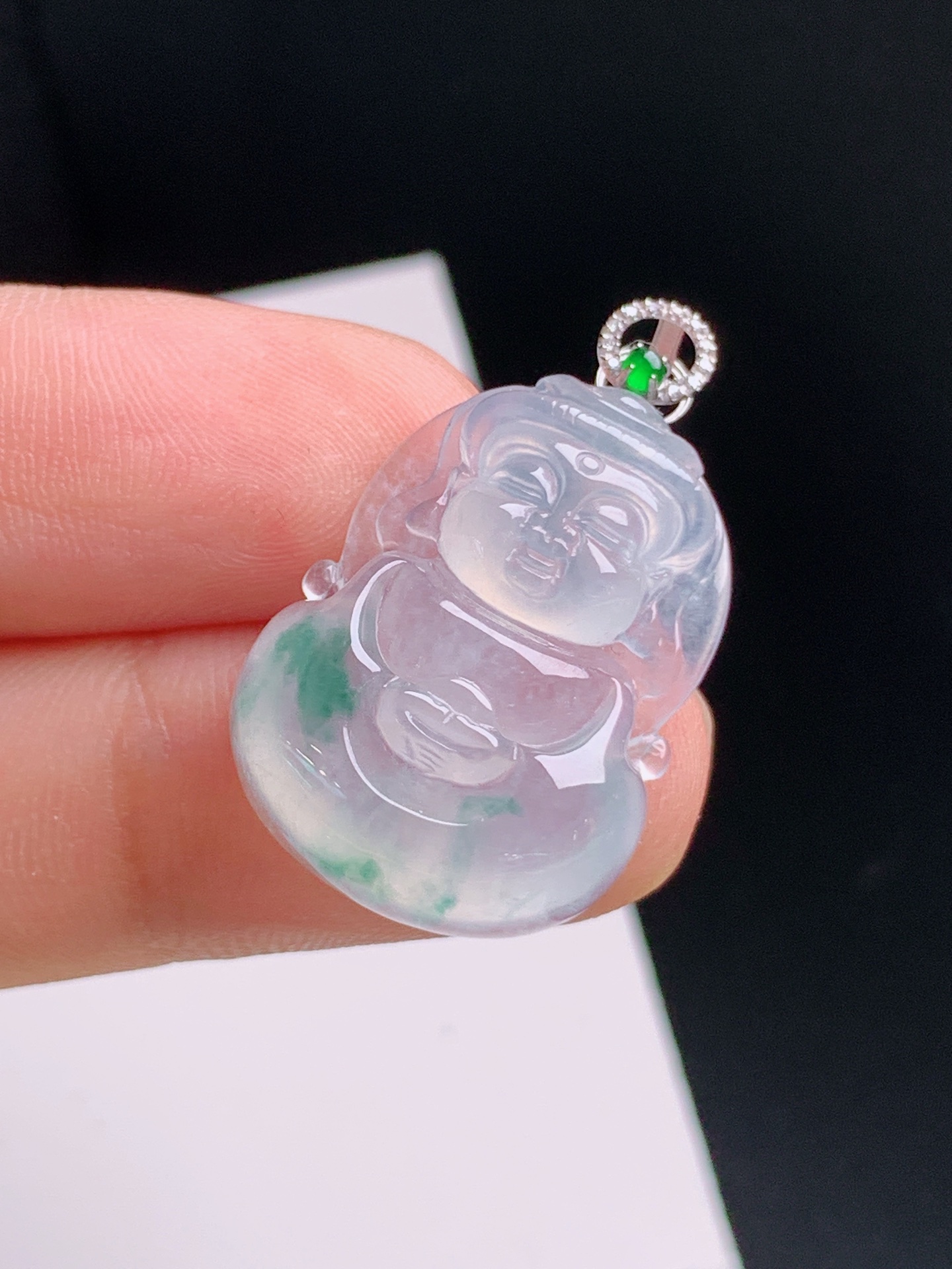 ️ 冰种飘花宝宝观音吊坠，通透起荧，品相饱满 裸石23.6-17.5-5.7 整体28.8 080928